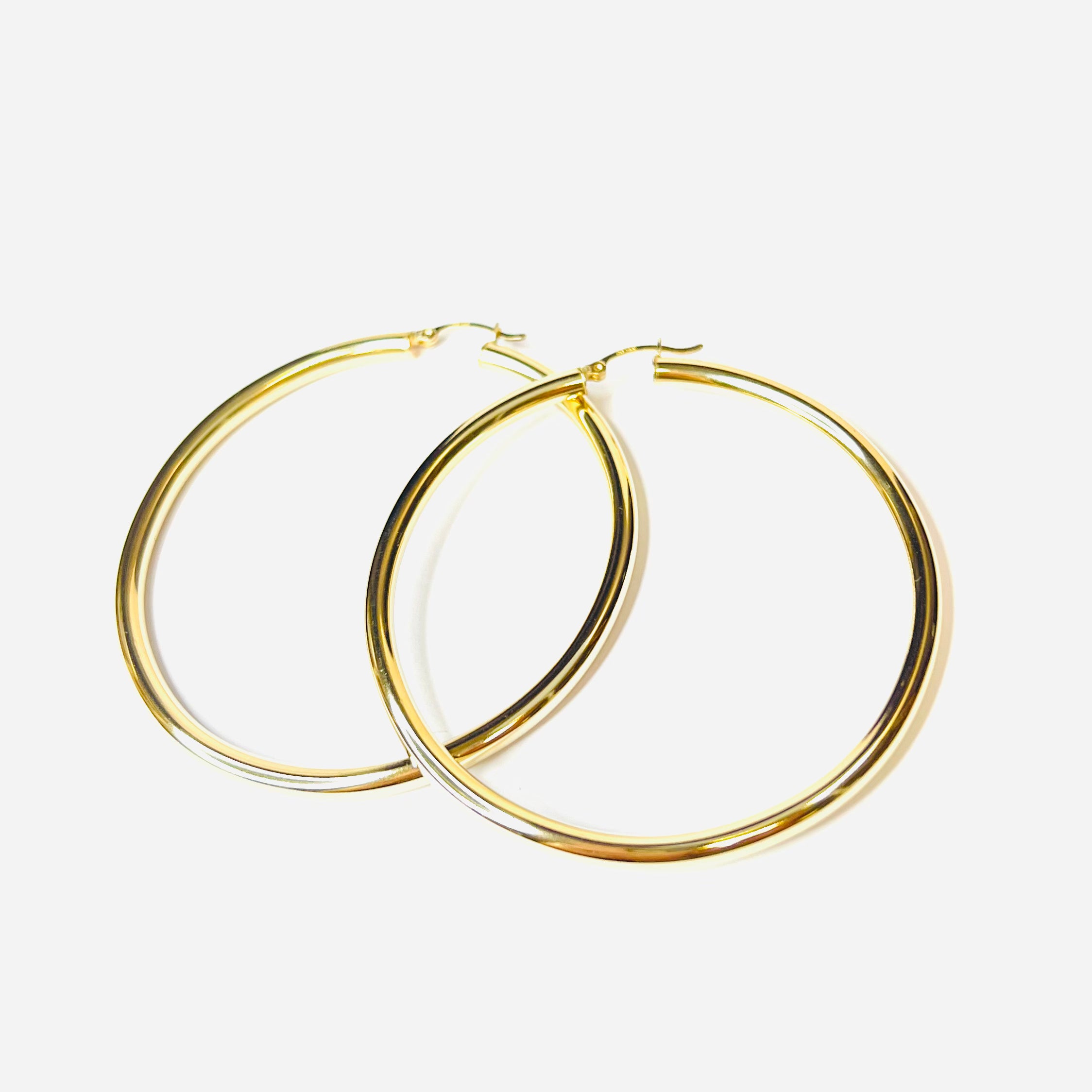 Beautiful New 14K Solid Yellow Gold Hoop Earrings 2.6"