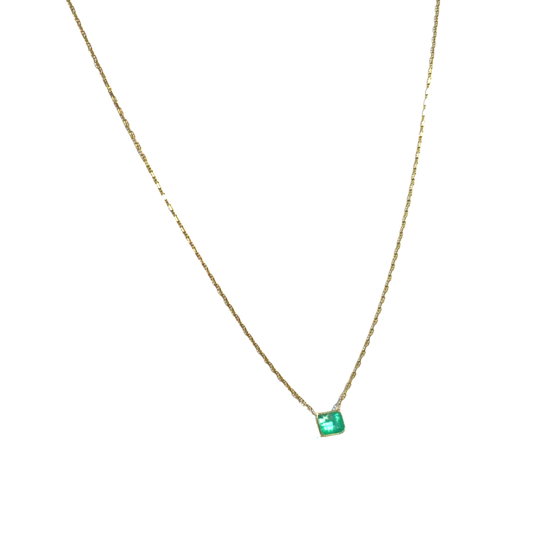 1.4CTS Colombian Emerald 14k Yellow Gold Necklace