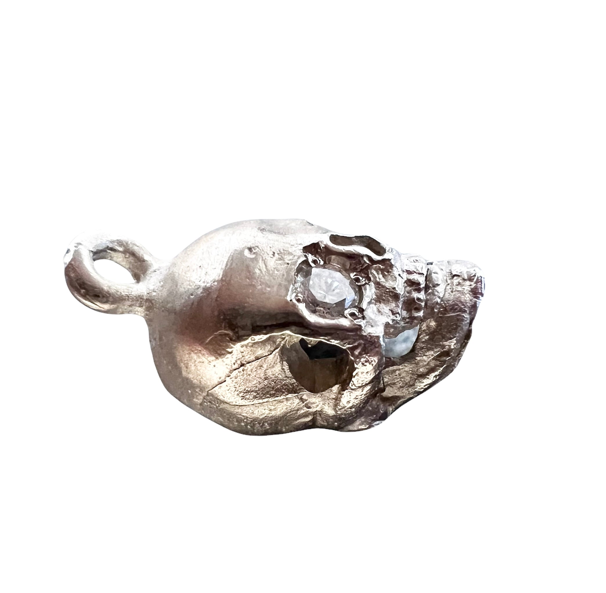 Solid 18K White Gold  Large Diamond Skull Charm