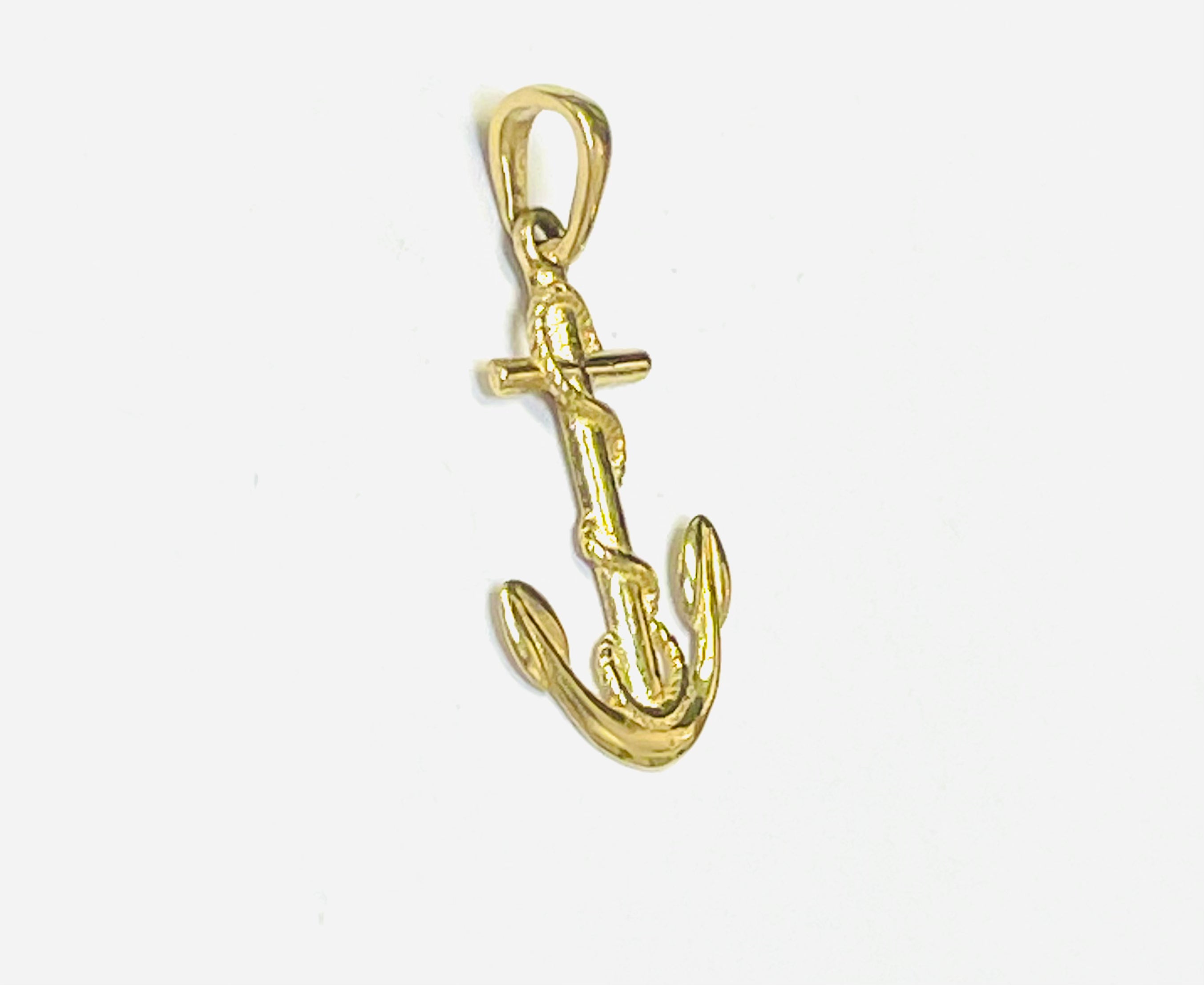 14K Yellow Gold Rope and Anchor Pendant Charm