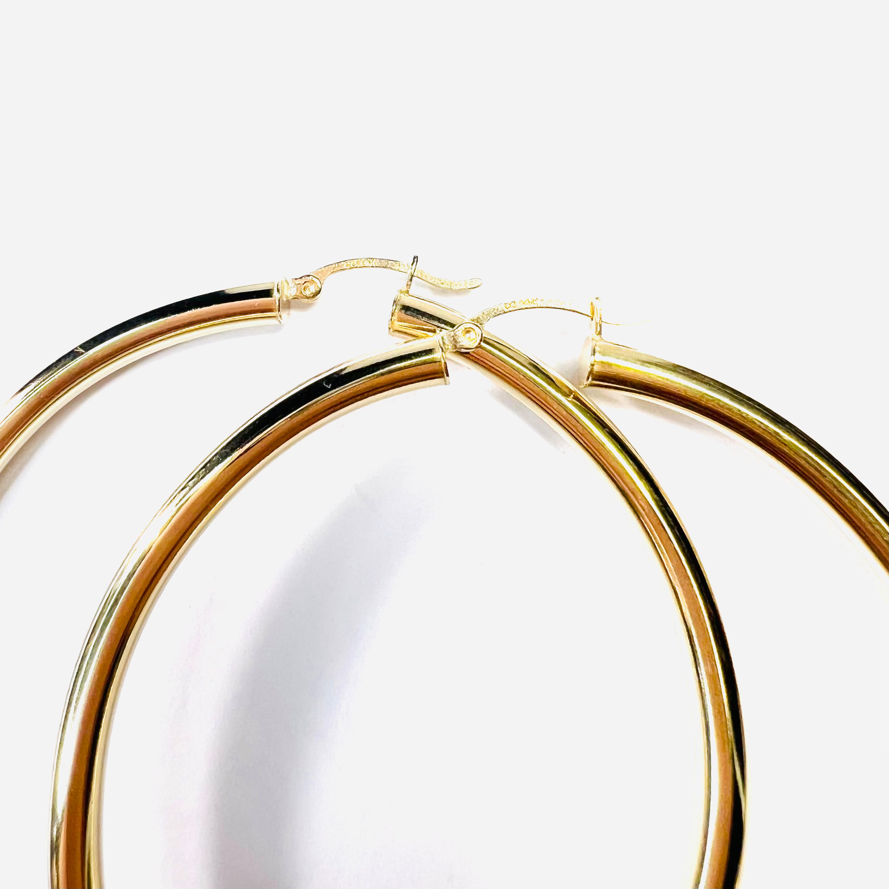 Beautiful New 14K Solid Yellow Gold Hoop Earrings 2.6"