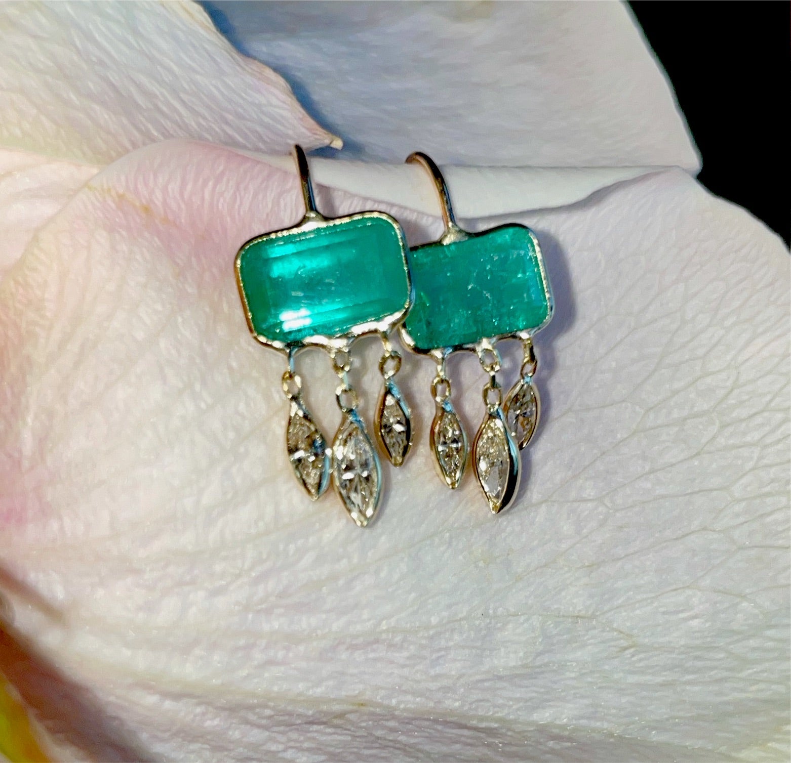 Perfect Colombian Emerald and Marquis Diamond Fringe Earrings