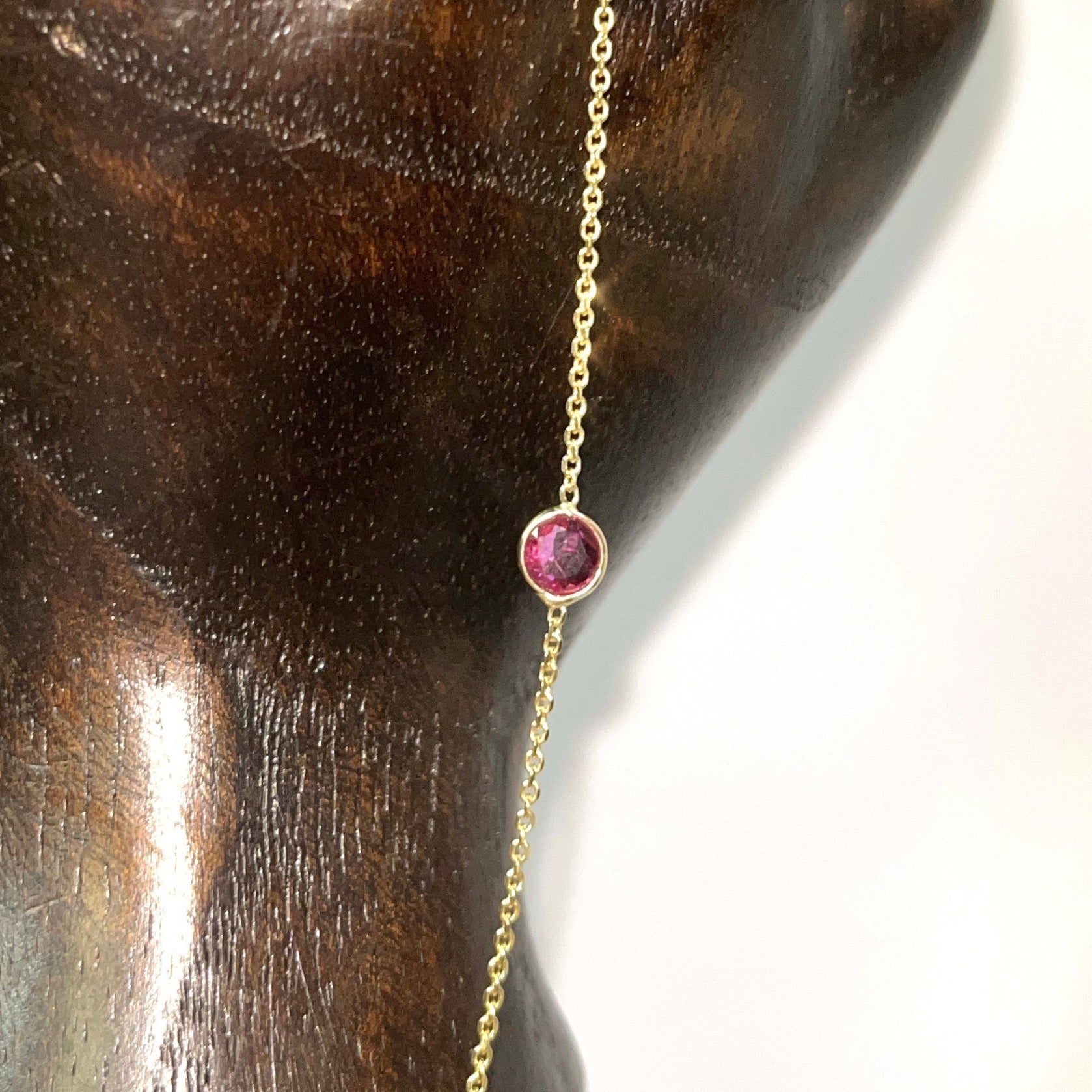 Round Ruby Hand Chain Bracelet in Solid 14K Yellow Gold