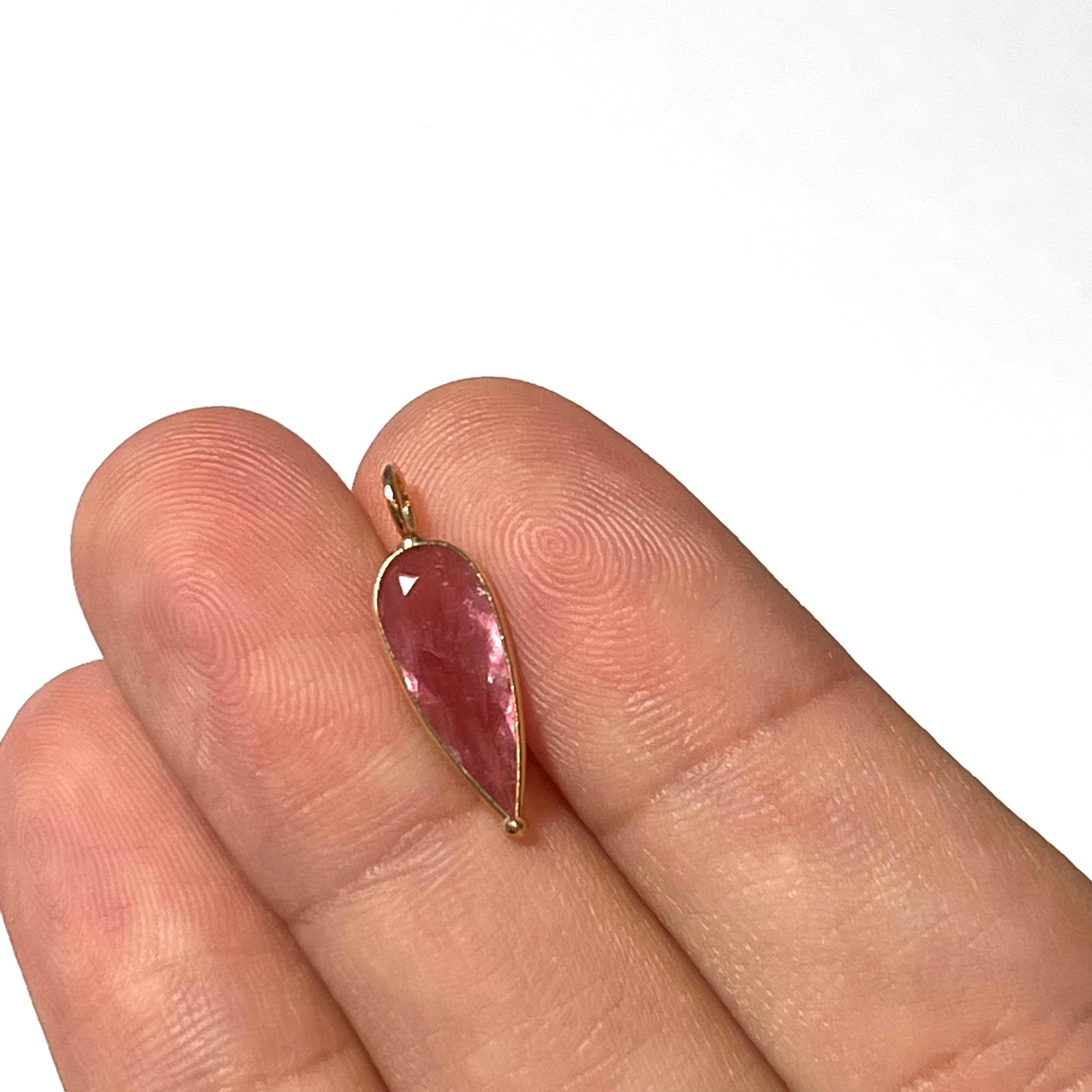 1.55ct Light Pink Pear Tourmaline Pendant Charm 14K Yellow Gold 19x6mm