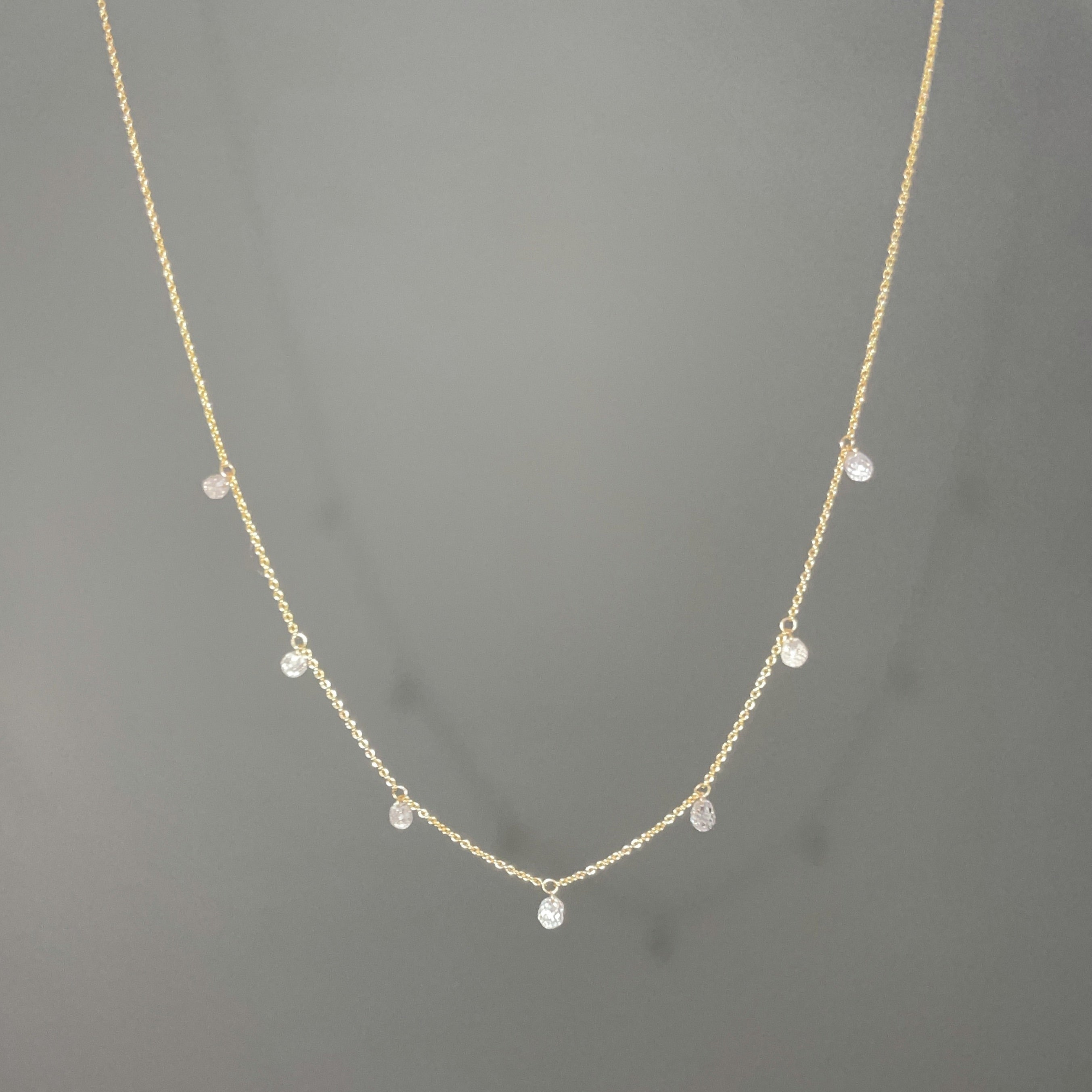 1.28CTW Seven Briolette Diamond 16” 18K Yellow Gold Necklace