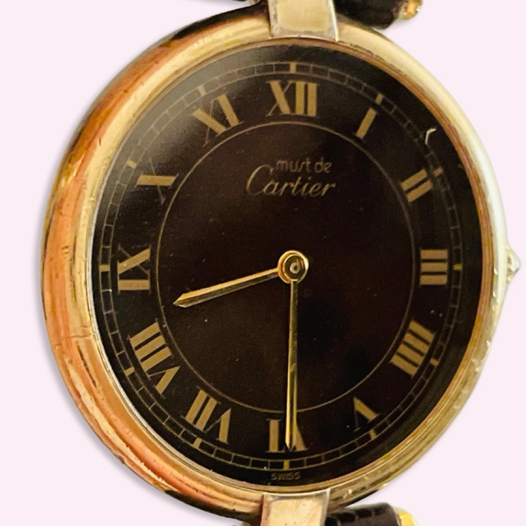 Must De Cartier 30mm 18K Over 925 Wood Dial WristWatch