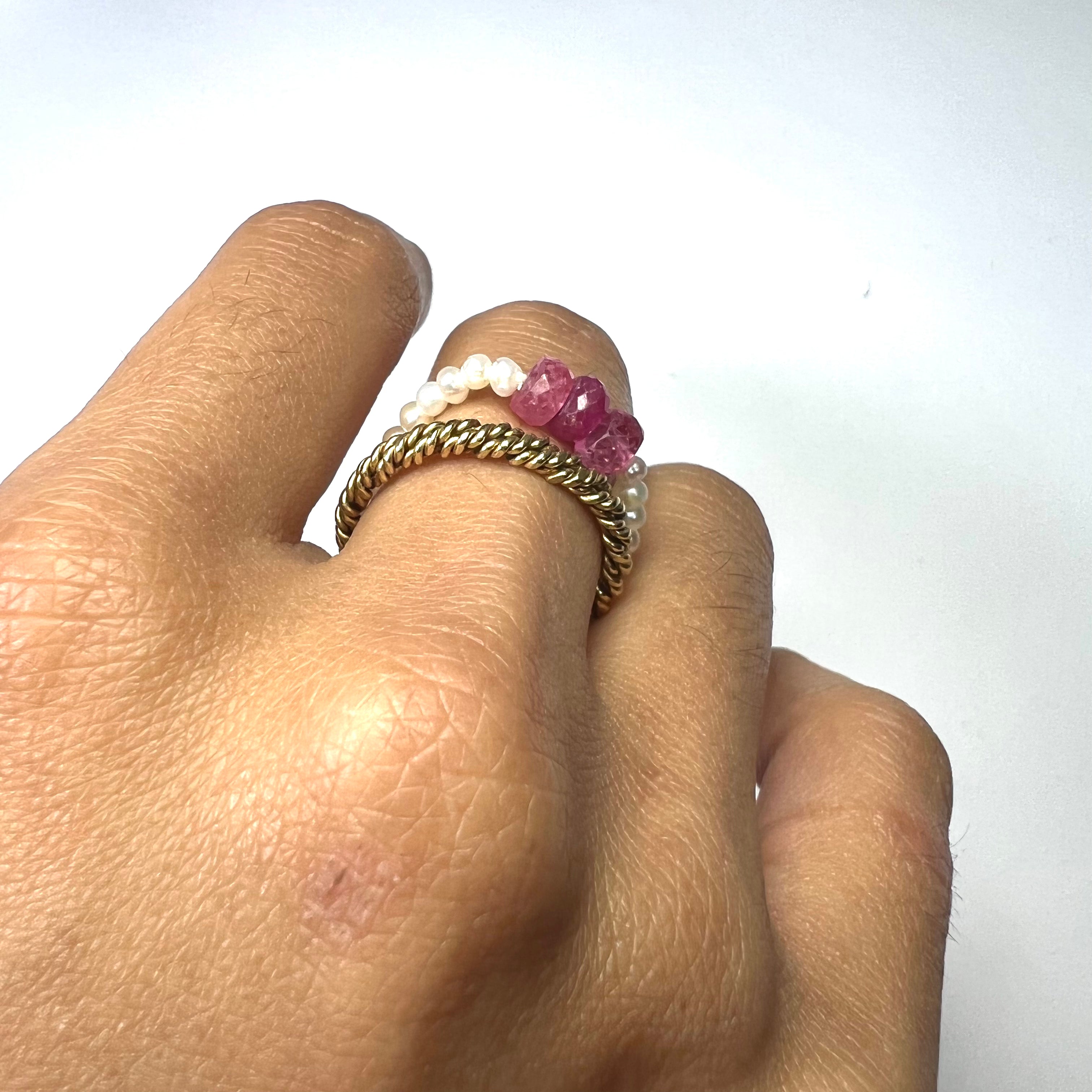 Natural Seed Pearl Eternity Rough Ruby Ring Size 5.5