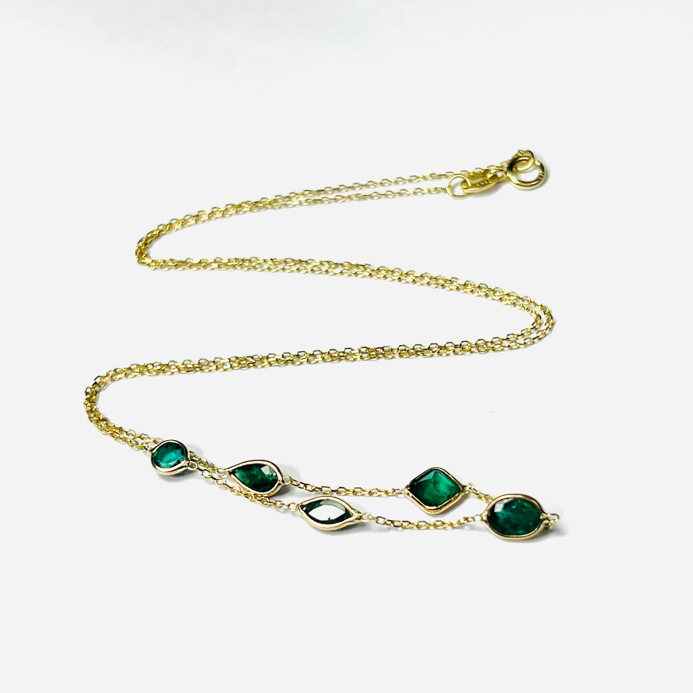 Assorted Emeralds 16" 14k Yellow Gold Stationed Necklace