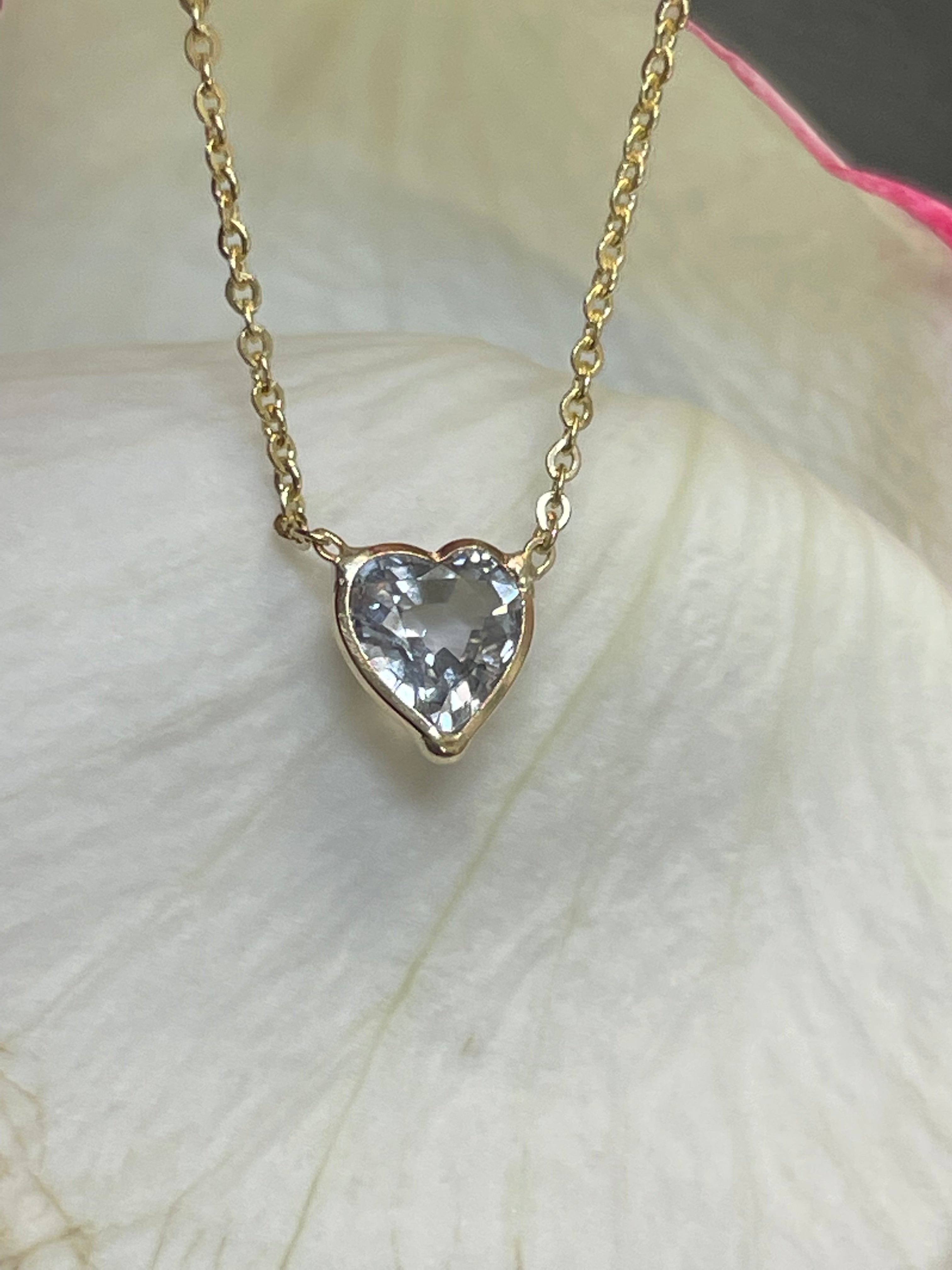 Natural  Greyish Blue Sapphire Heart 14K Yellow Gold Necklace 16-18"