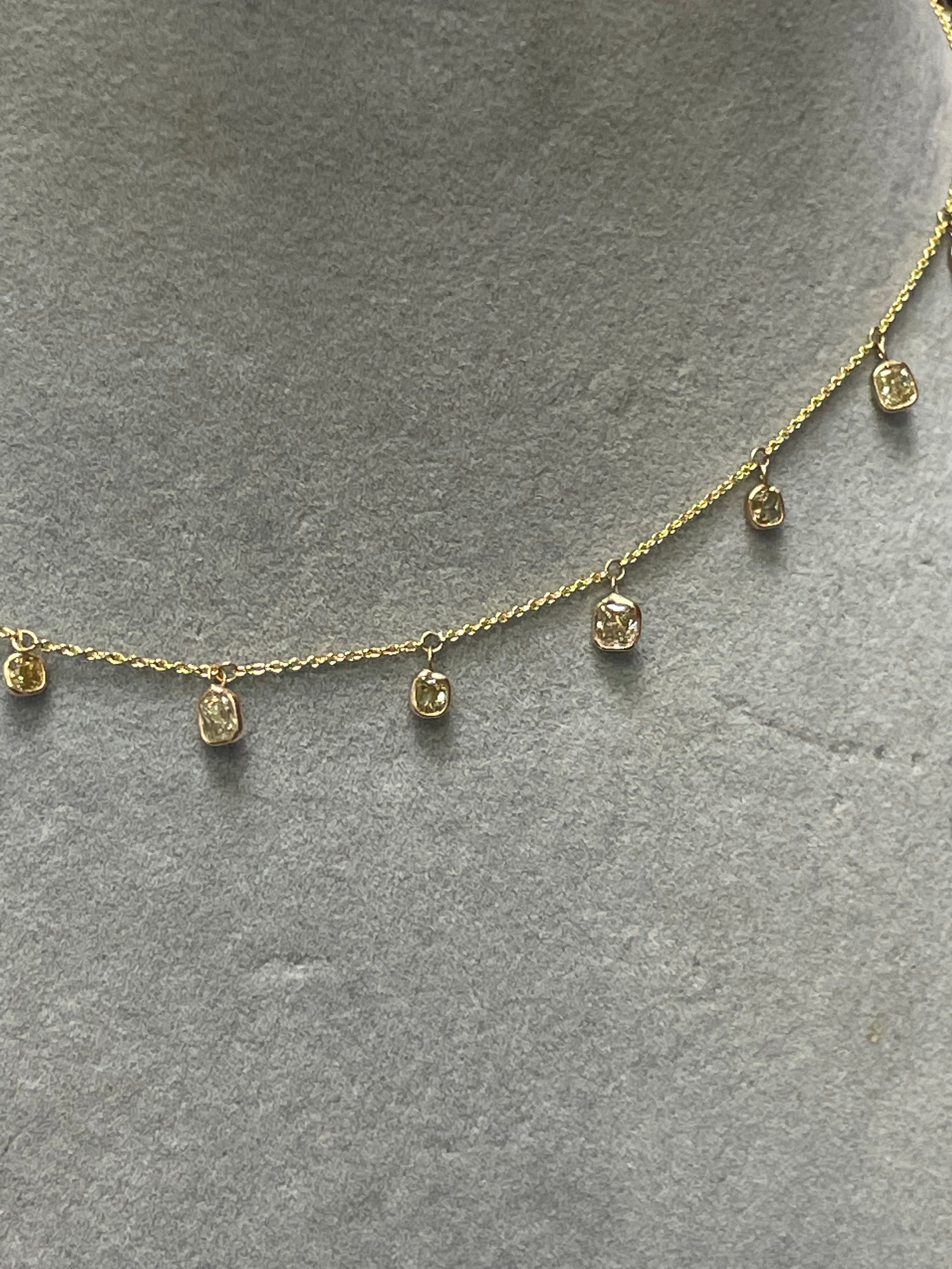 2.04CT Yellow Cushion Cut Diamond 16" 14k yellow Gold Dangle Necklace