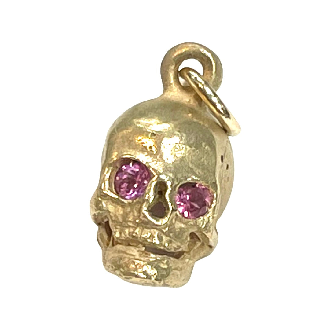 Solid 18K Large Pink Sapphire Skull Charm