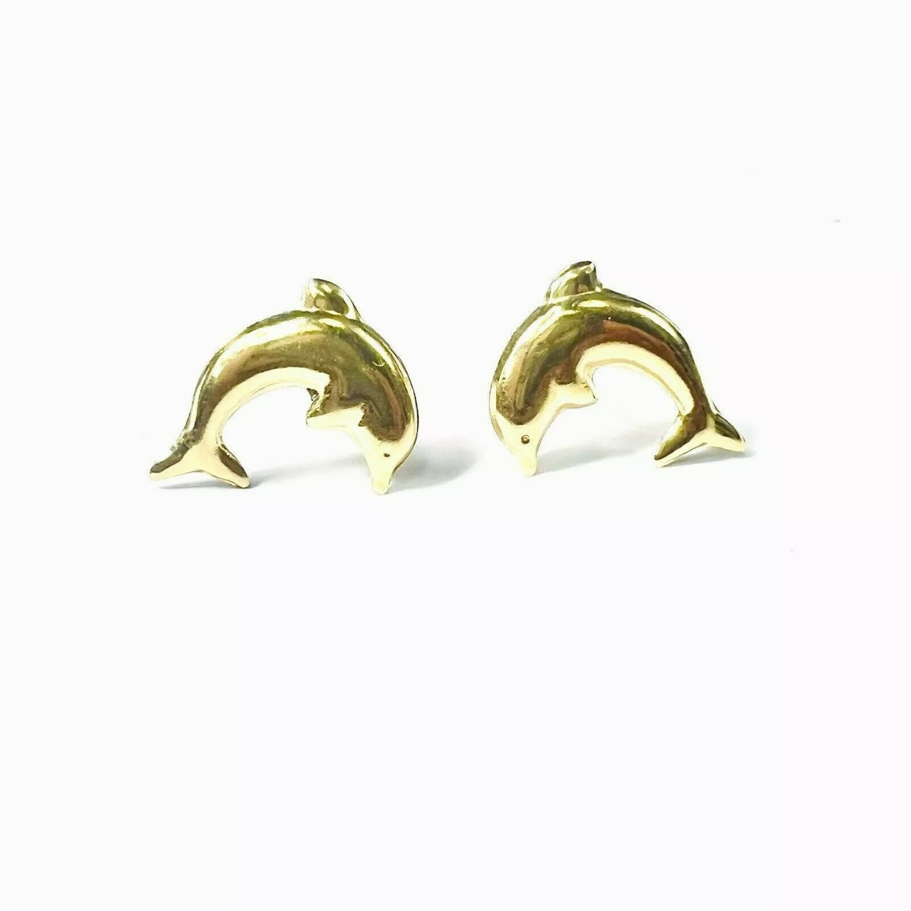 14K Yellow Gold Dolphin Pushback Earring Studs 11x8mm