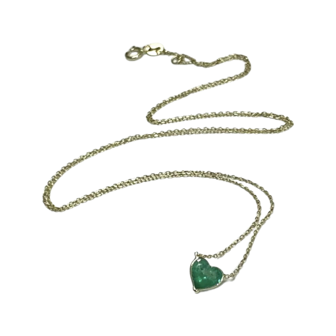 .85CT Heart Shaped Colombian Emerald 20" 14K White Gold Necklace