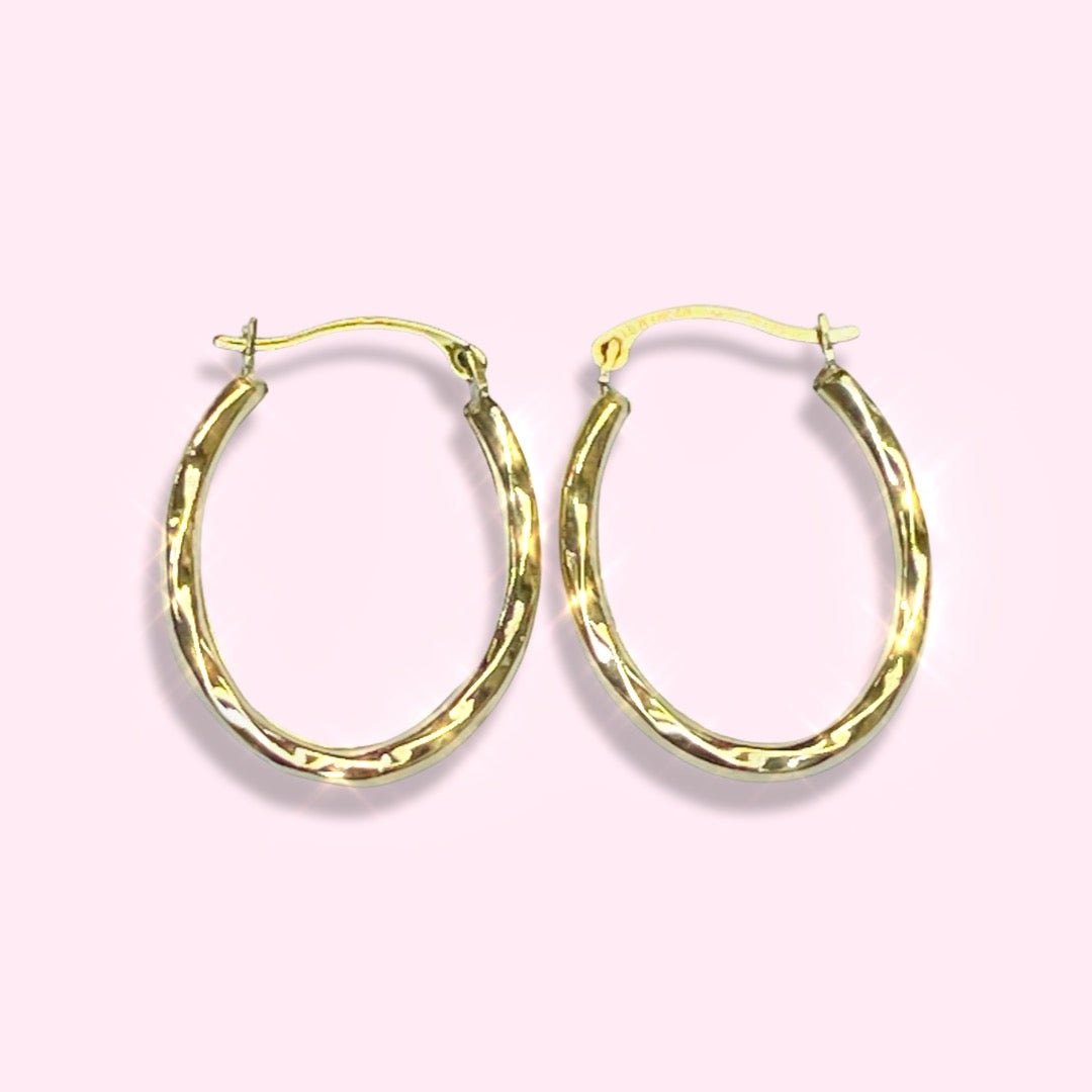 1” 10K Yellow Gold Twisted Oval Hoop Earrings
