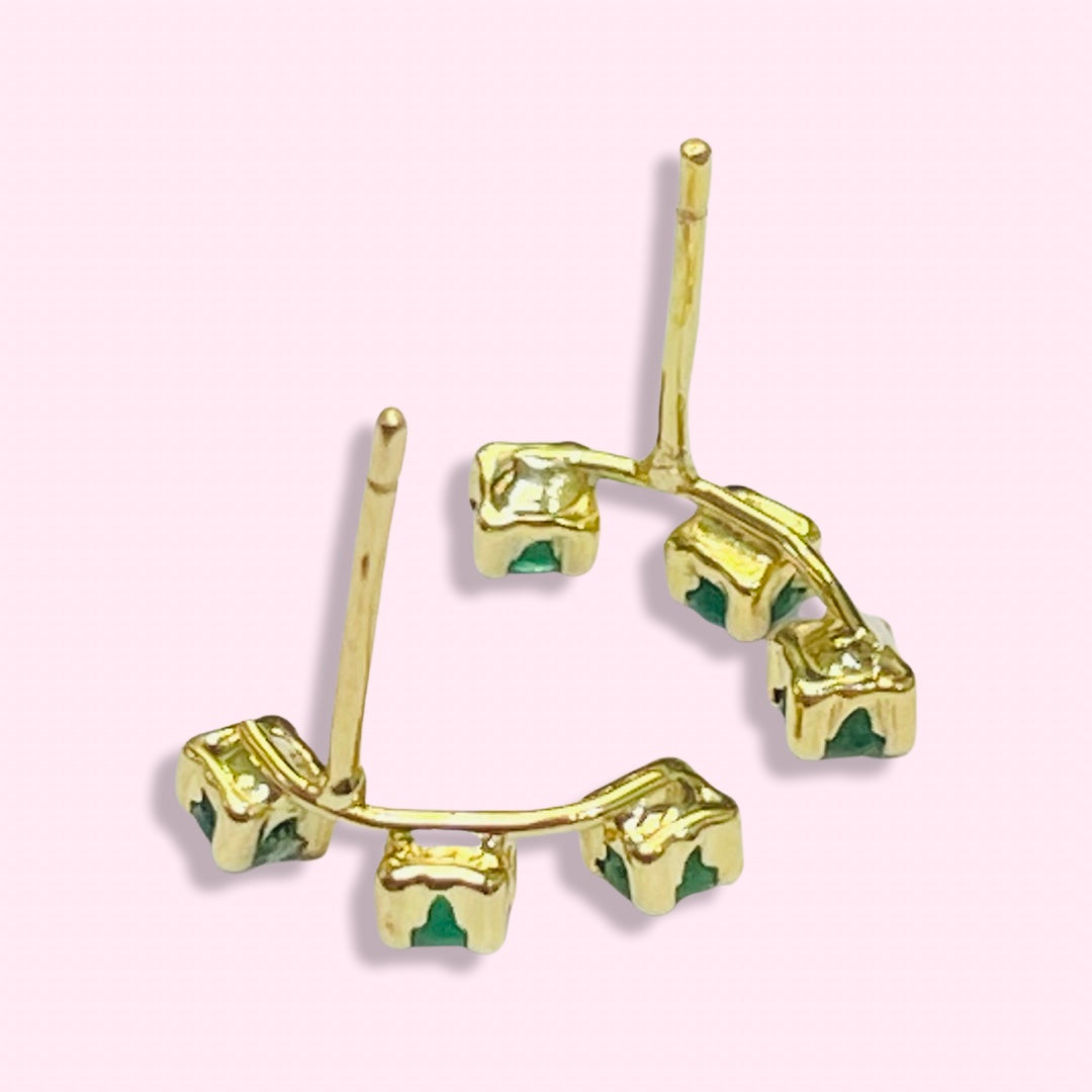 18K Yellow Gold Natural Emerald Crawler Earrings