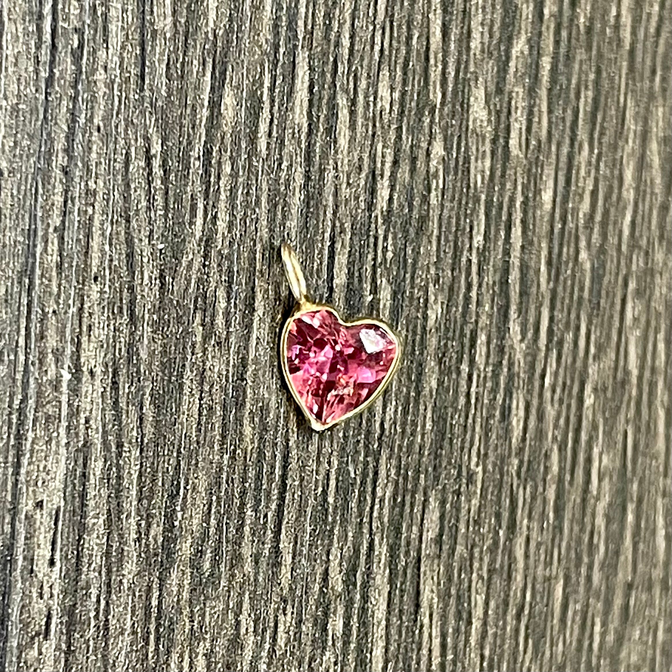 Natural Pink Heart Tourmaline 14K Yellow Gold Pendant Charm 13x8mm