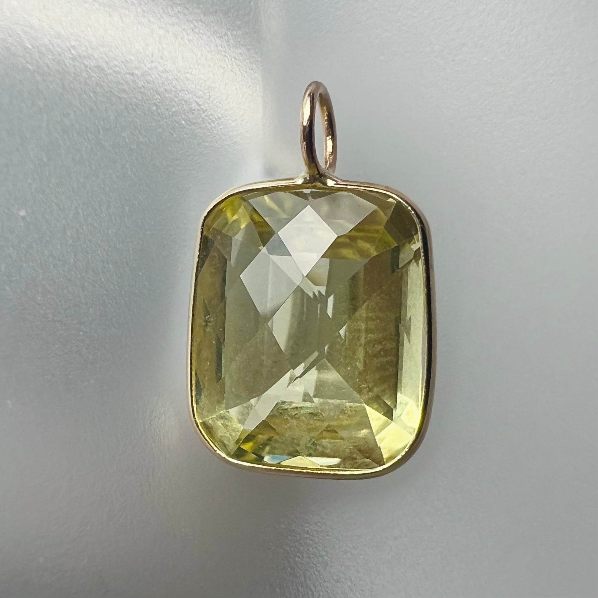 5CT Natural Limey Cushion Cut Citrine 14K Yellow Gold Pendant Charm 17x10.5mm