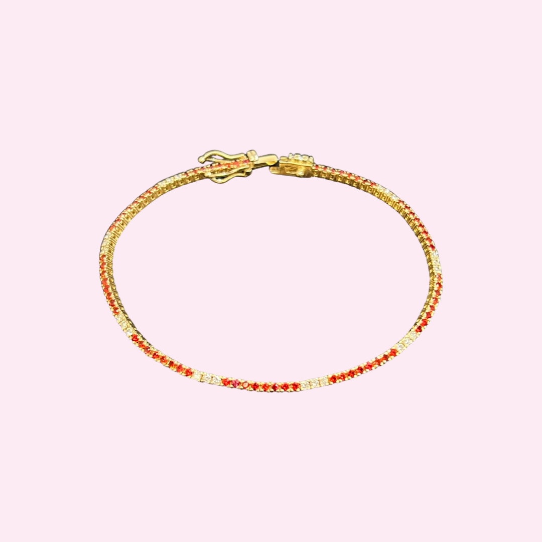 14K Yellow gold Orange Sapphire & Diamond Tennis Bracelet