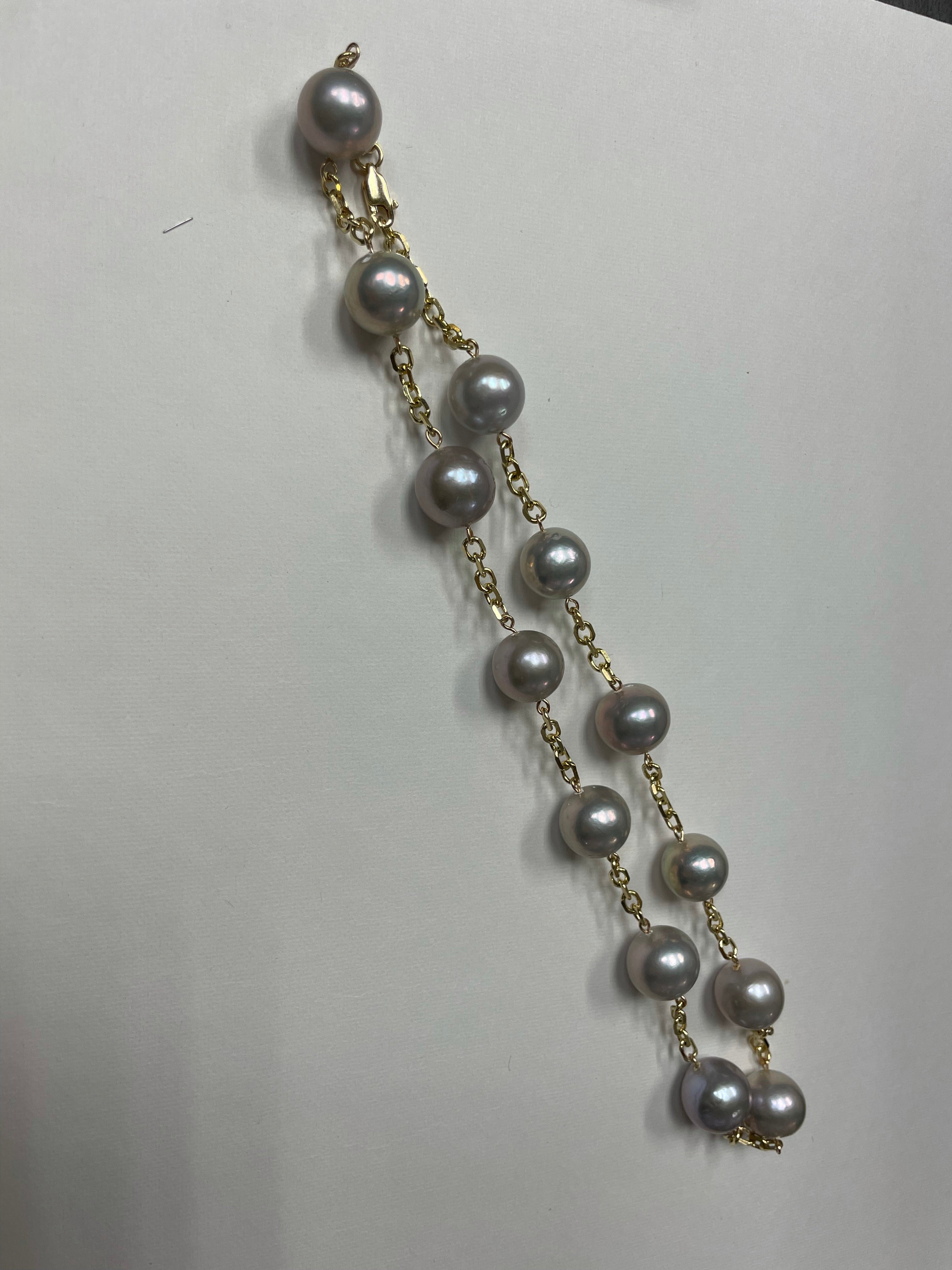 Freshwater Akoya Pearl Solid 14K Yellow Gold Station Necklace