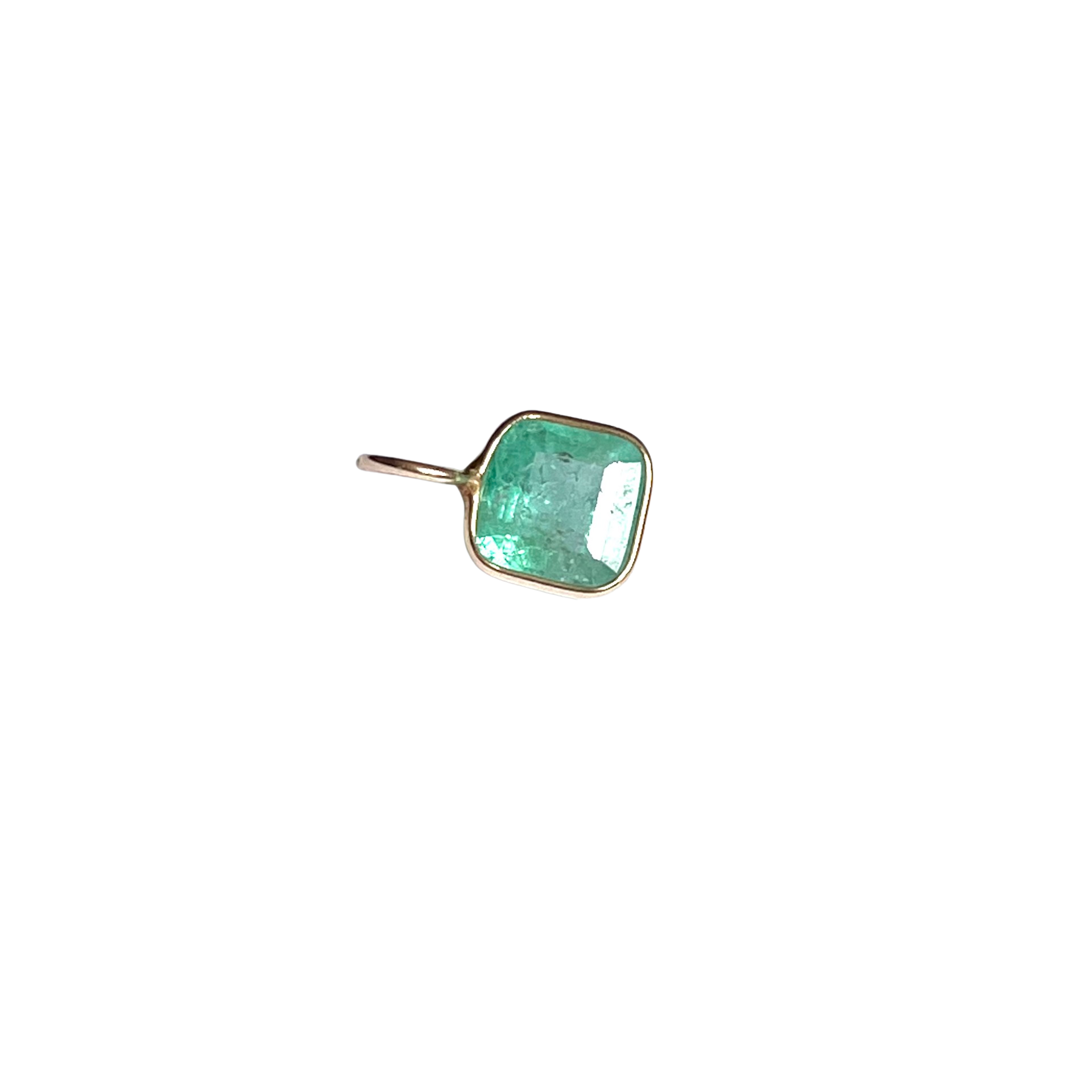 1.10ct Light Green Square Colombian Emerald 14K Yellow Gold Pendant Charm