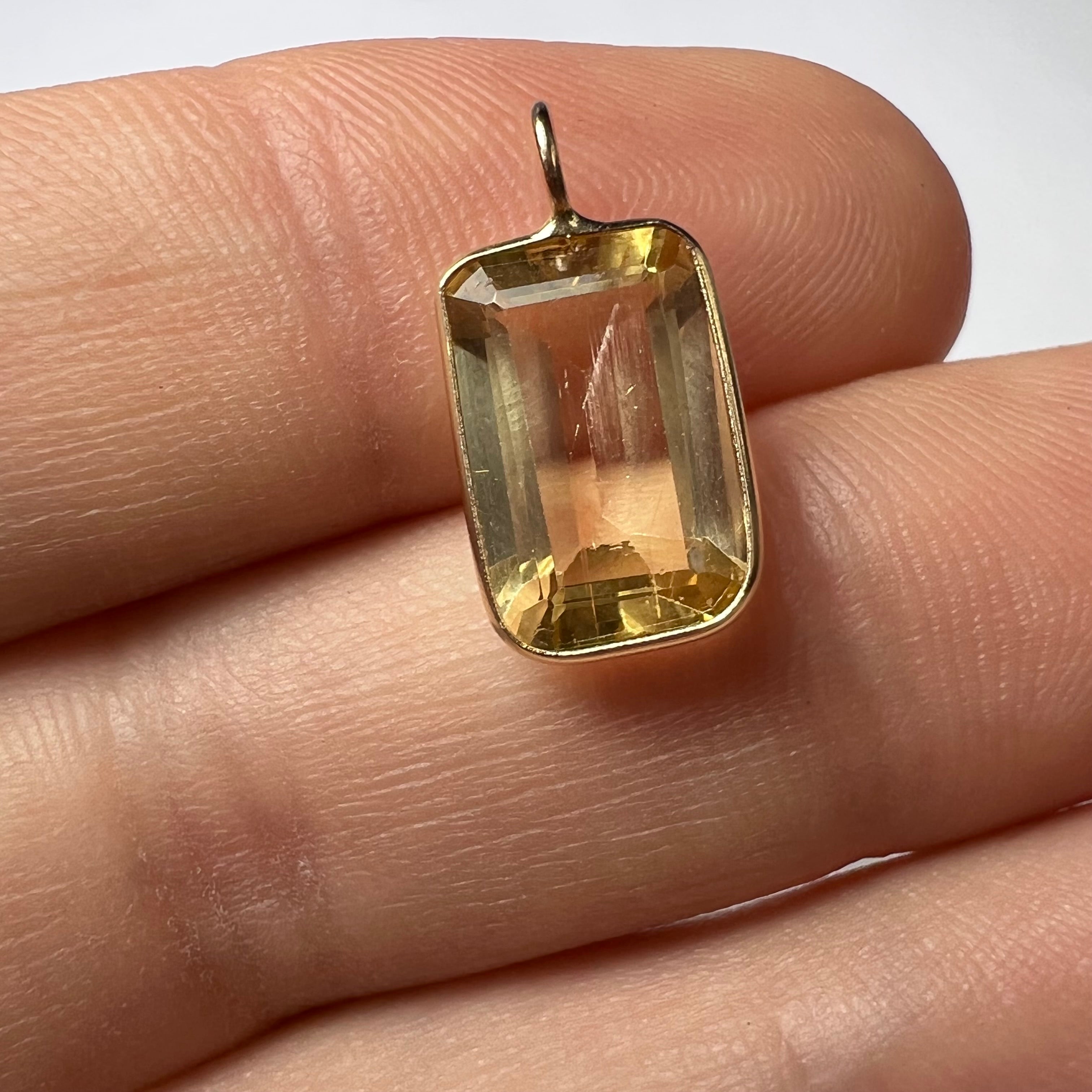 Natural Yellow Beryl Emerald Cut 14K Yellow Gold Pendant Charm 17x9mm