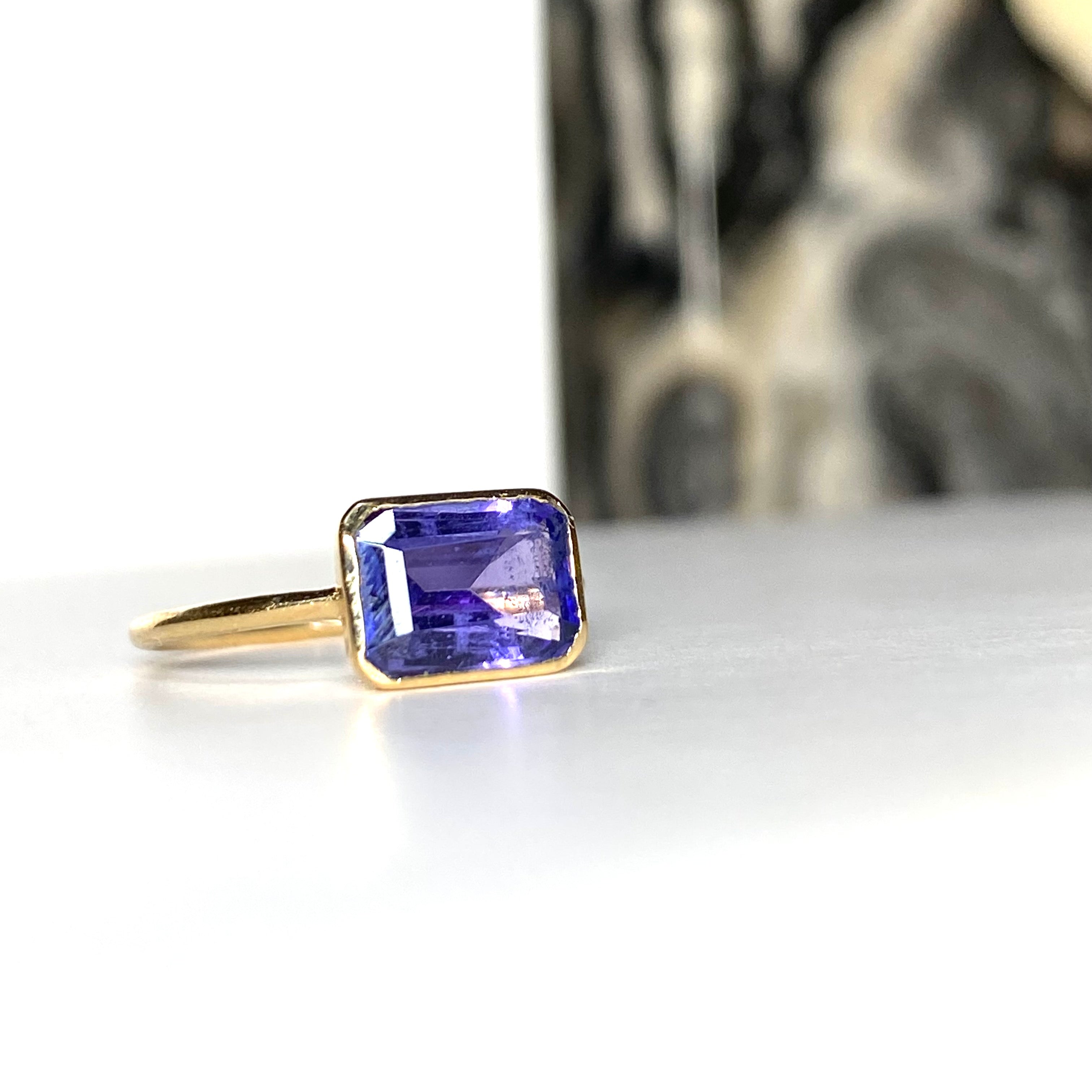 1.4CT Emerald Cut Tanzanite 18K Yellow Gold Solitaire Stacking Ring Size 5