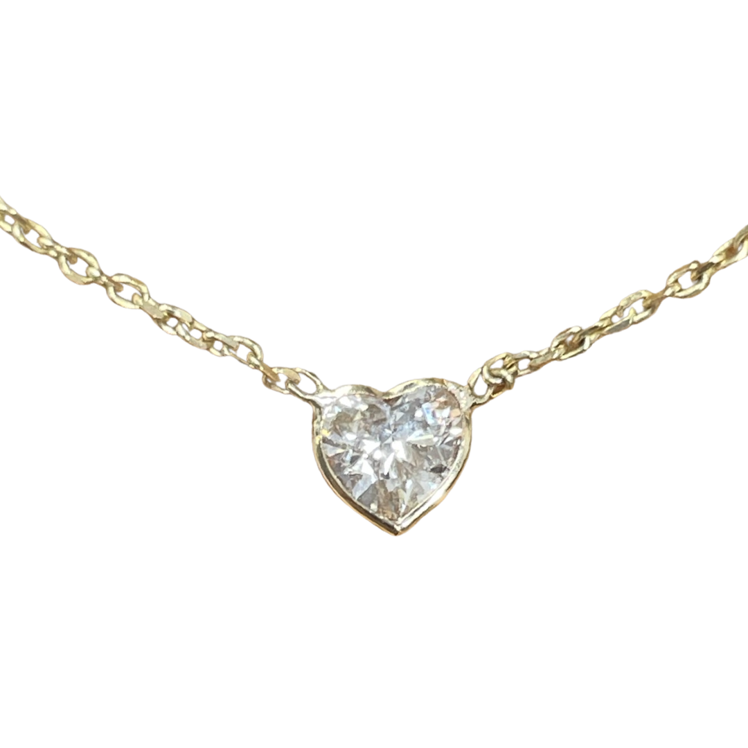 .67CT Diamond Heart Solitaire 16" 14K Yellow Gold Necklace