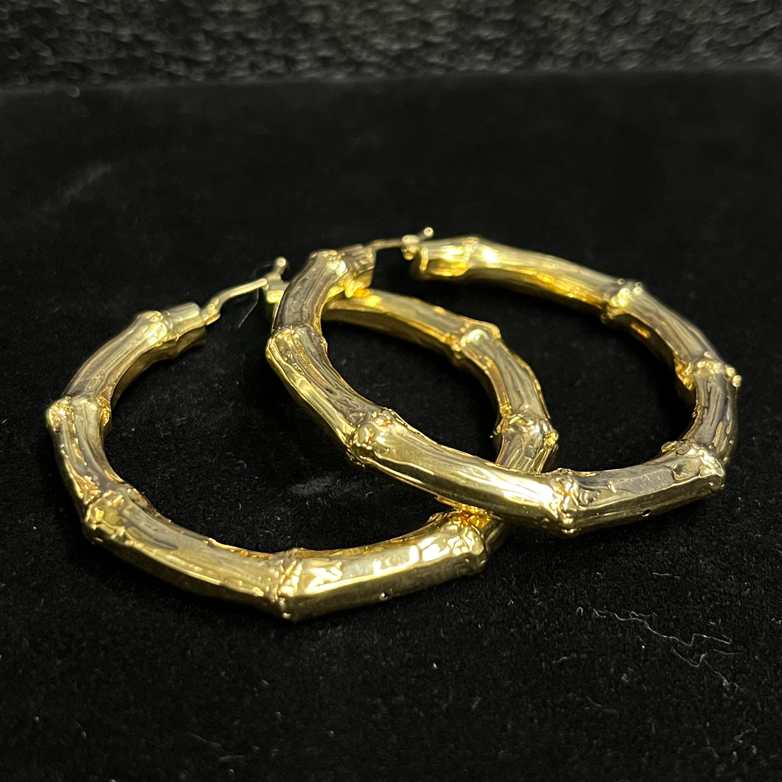 2" 6mm Bamboo 14K Yellow Gold Puffy Sleek Hoop Earrings