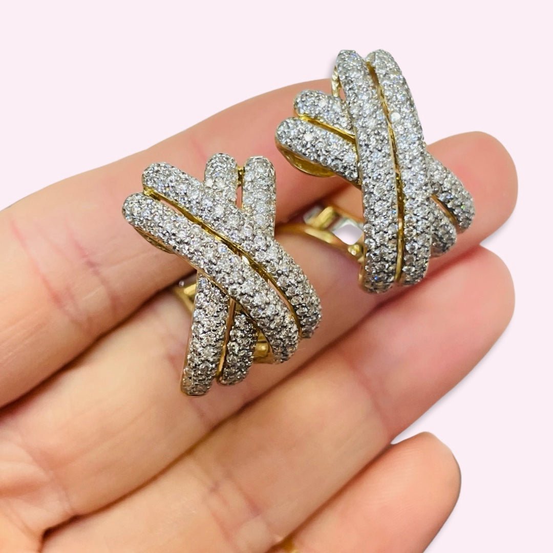 18K Yellow Gold 2.8CTW Natural Diamond X Earrings