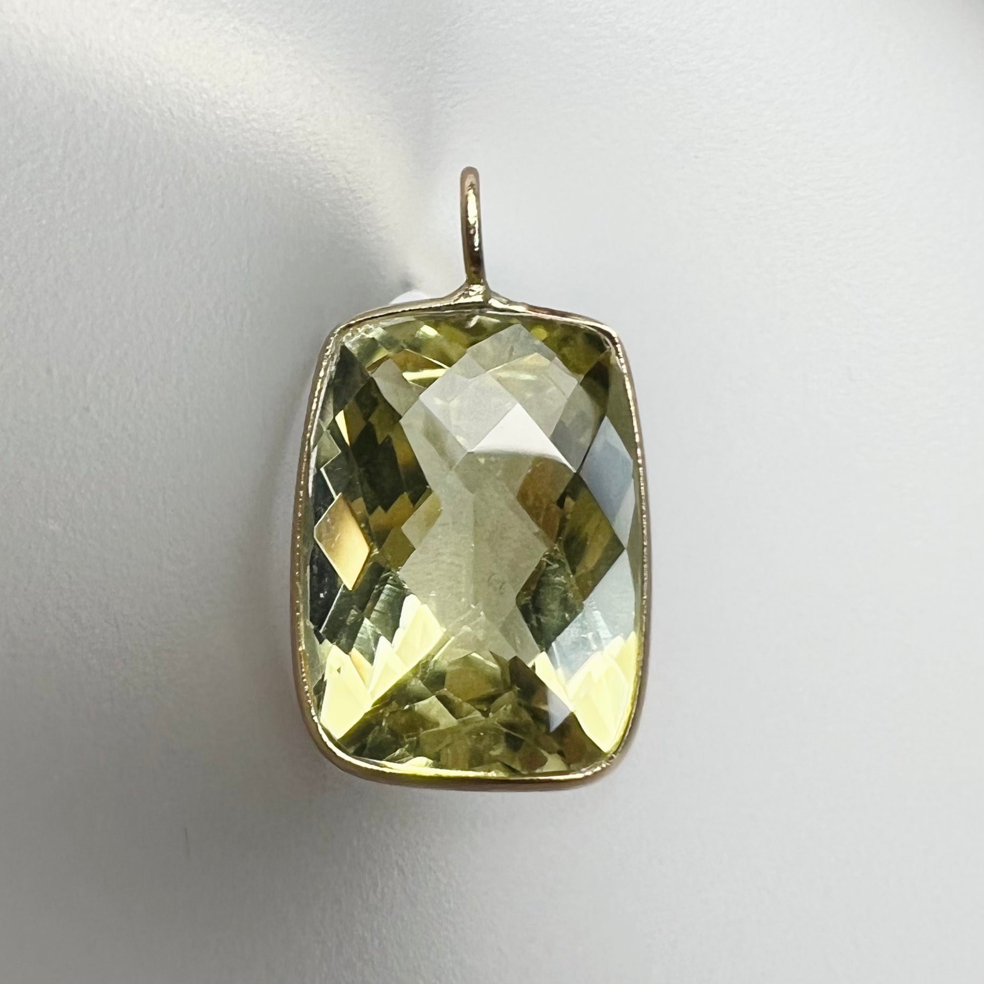 7CT Natural Yellow Rectangle Citrine 14K Yellow Gold Pendant Charm 19x11mm