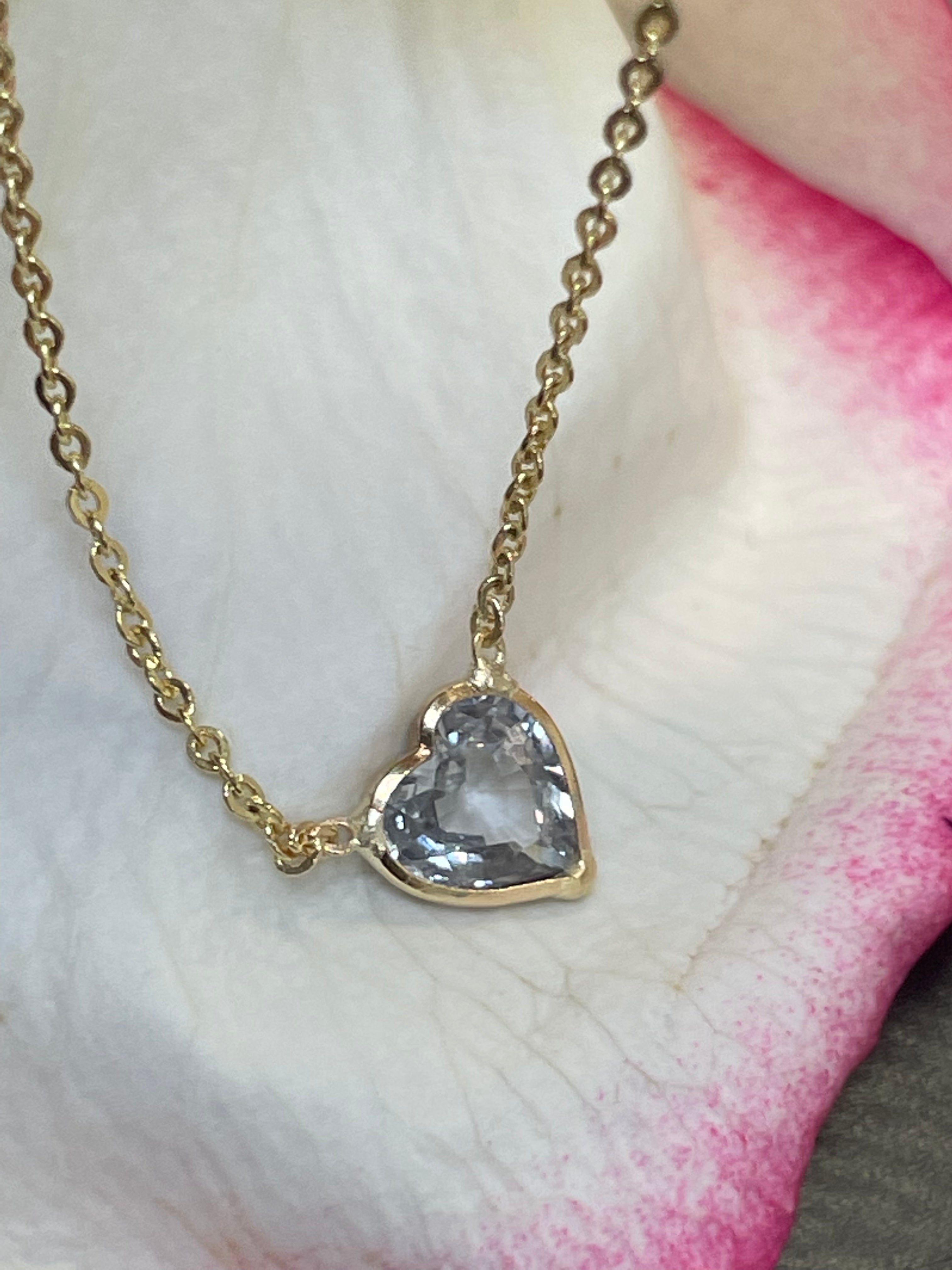 Natural  Greyish Blue Sapphire Heart 14K Yellow Gold Necklace 16-18"