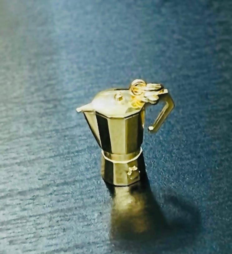 Mini Espresso Coffee Maker Charm Pendant Solid 14K Yellow Gold