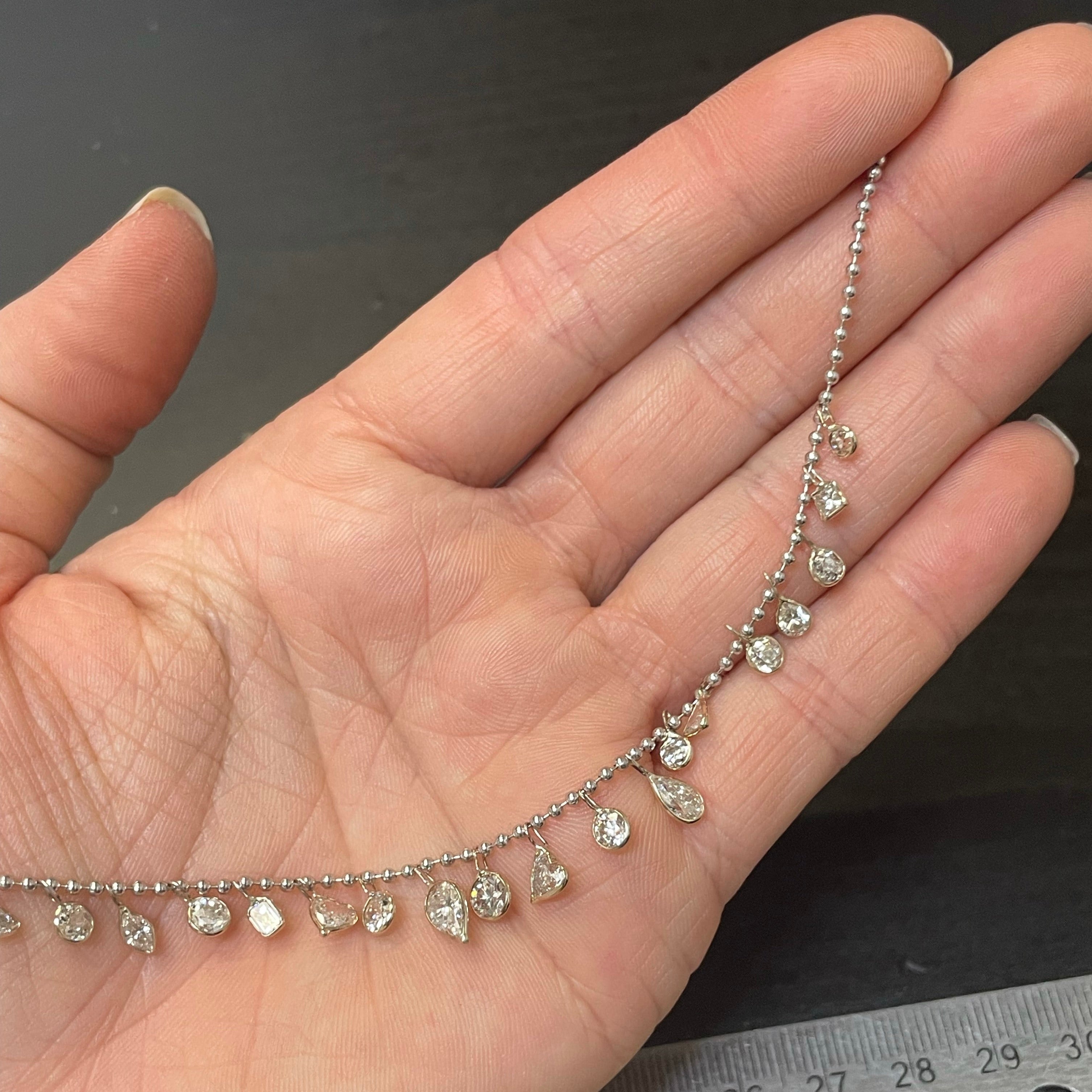 3.8ctw Multi Shape Diamond Fringe 16” 18K White Gold Necklace