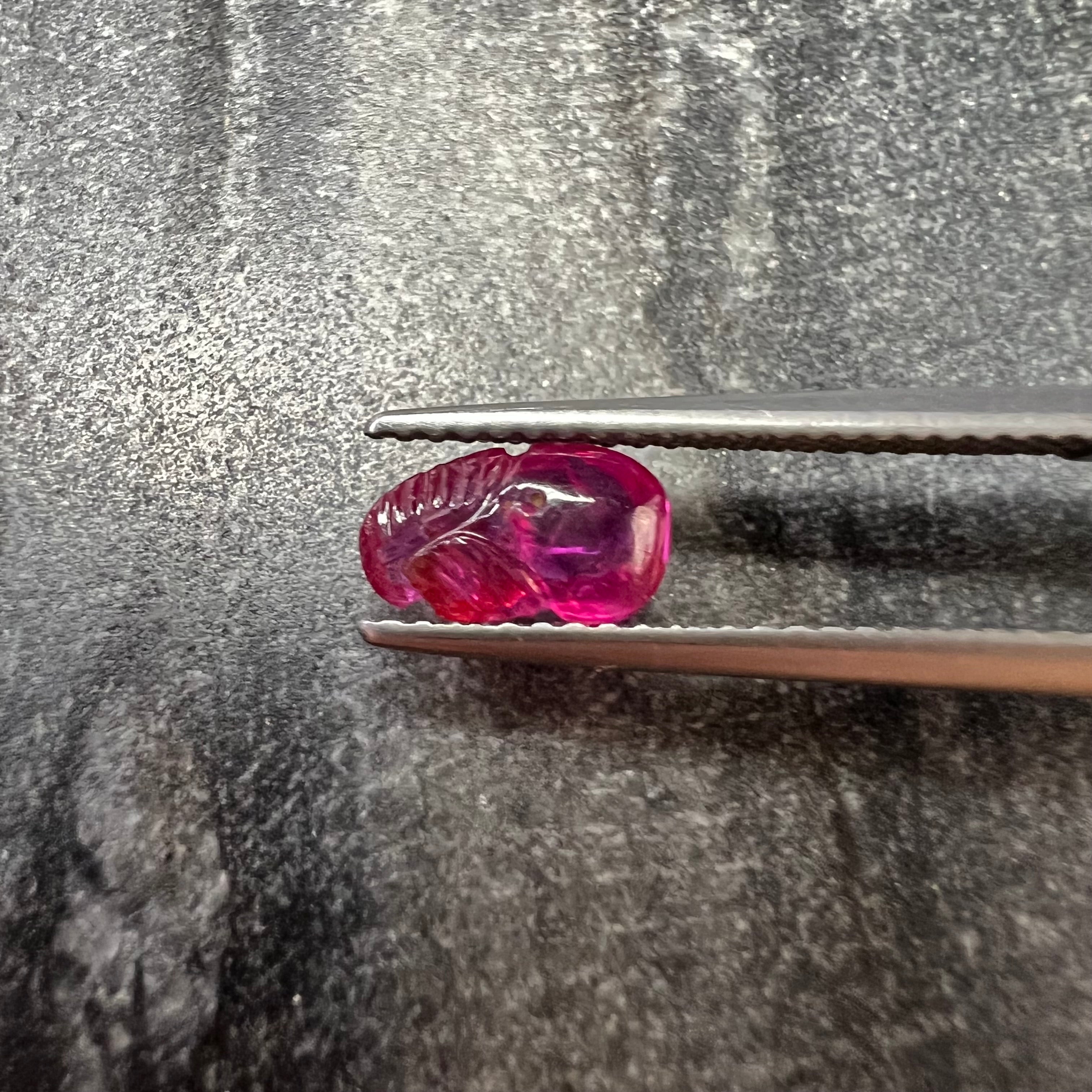 .95CTW Loose Carved Leaf Ruby 8.15x4.90x2.48mm Earth mined Gemstone