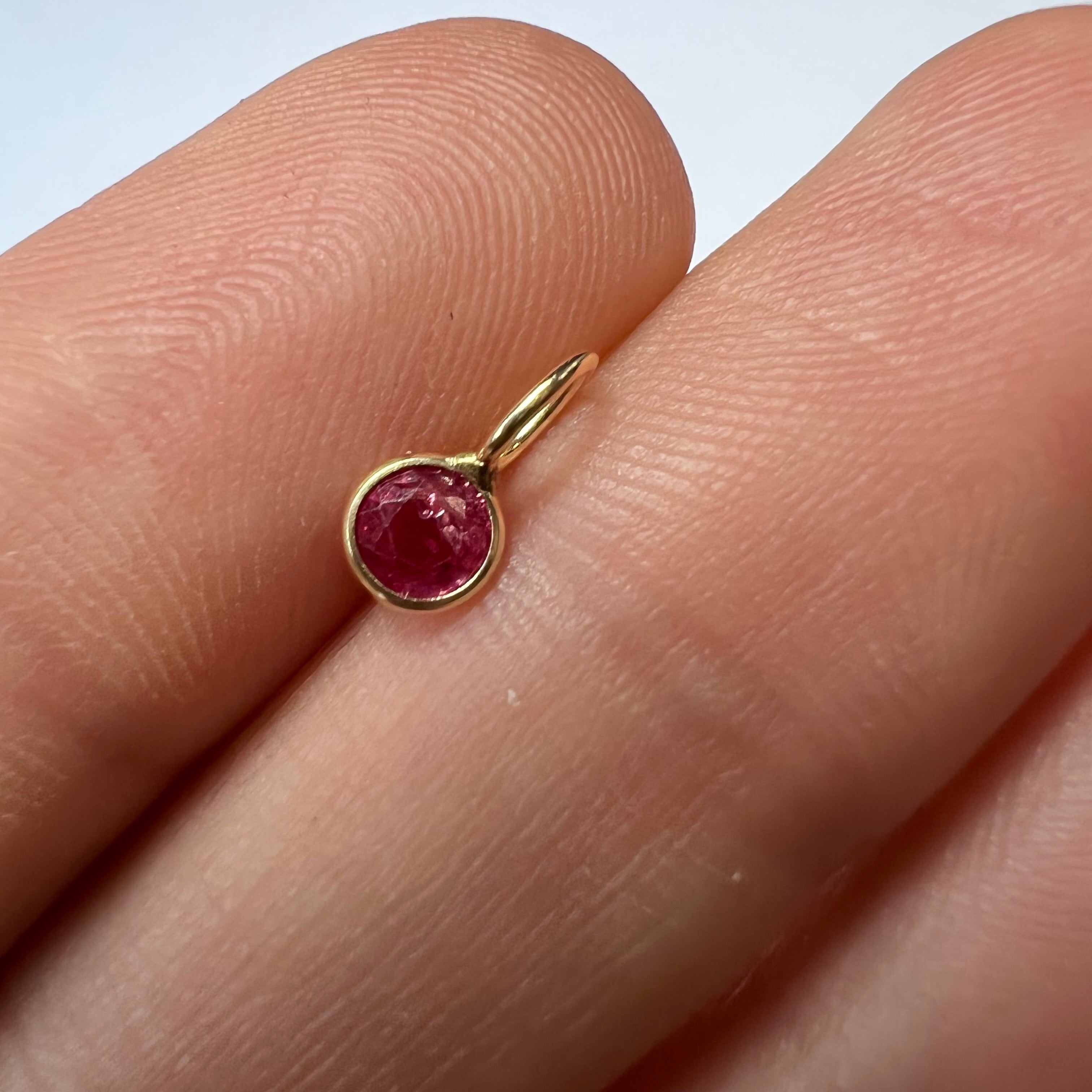Natural Pink Round Ruby 14K Yellow Gold Pendant Charm 9x4.5mm