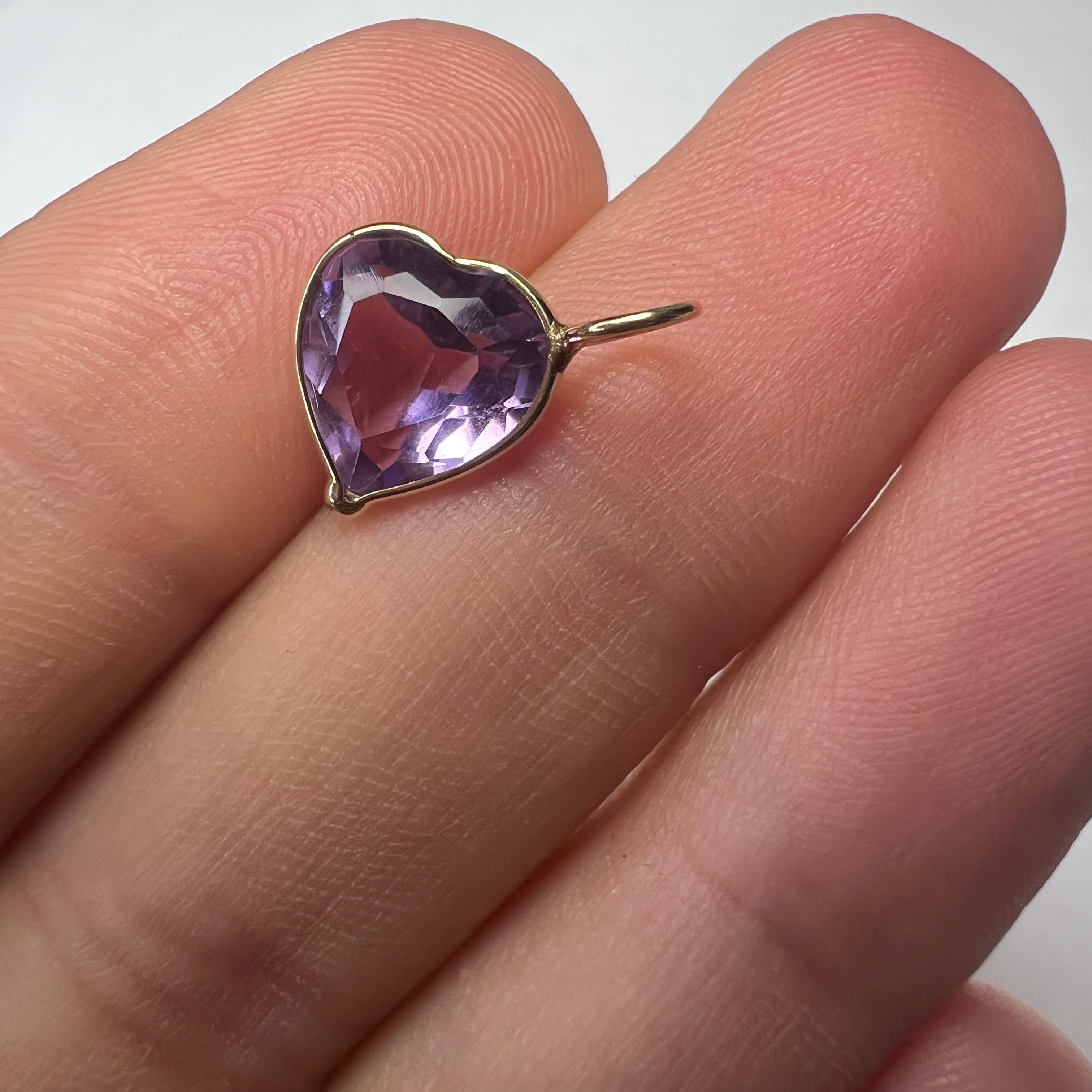 2.4CT Natural Amethyst Heart 14K Yellow Gold Pendant Charm 15x9.5mm