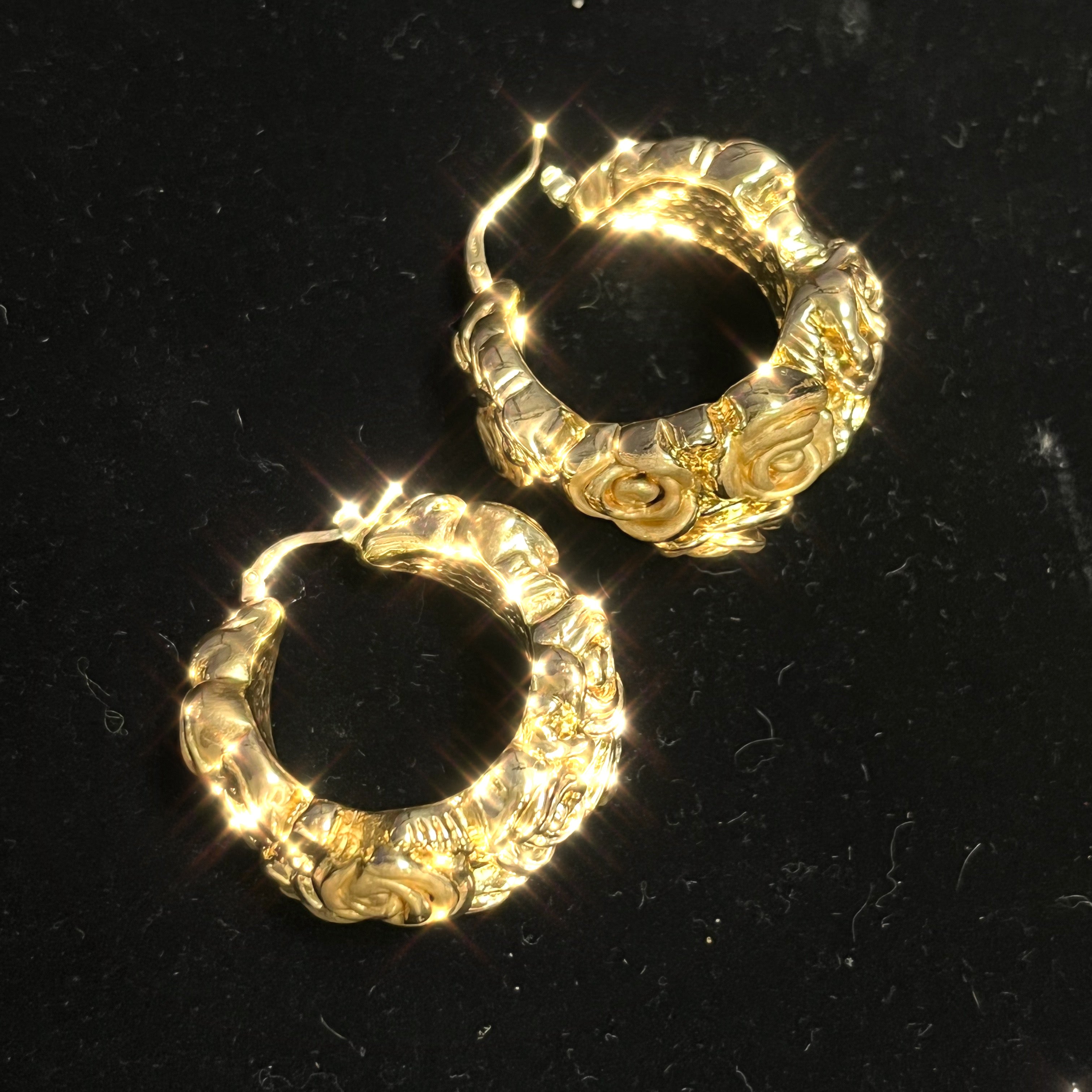Gorgeous 16mm Thick Rose 1.25" 14K Yellow Gold Hoop Earrings