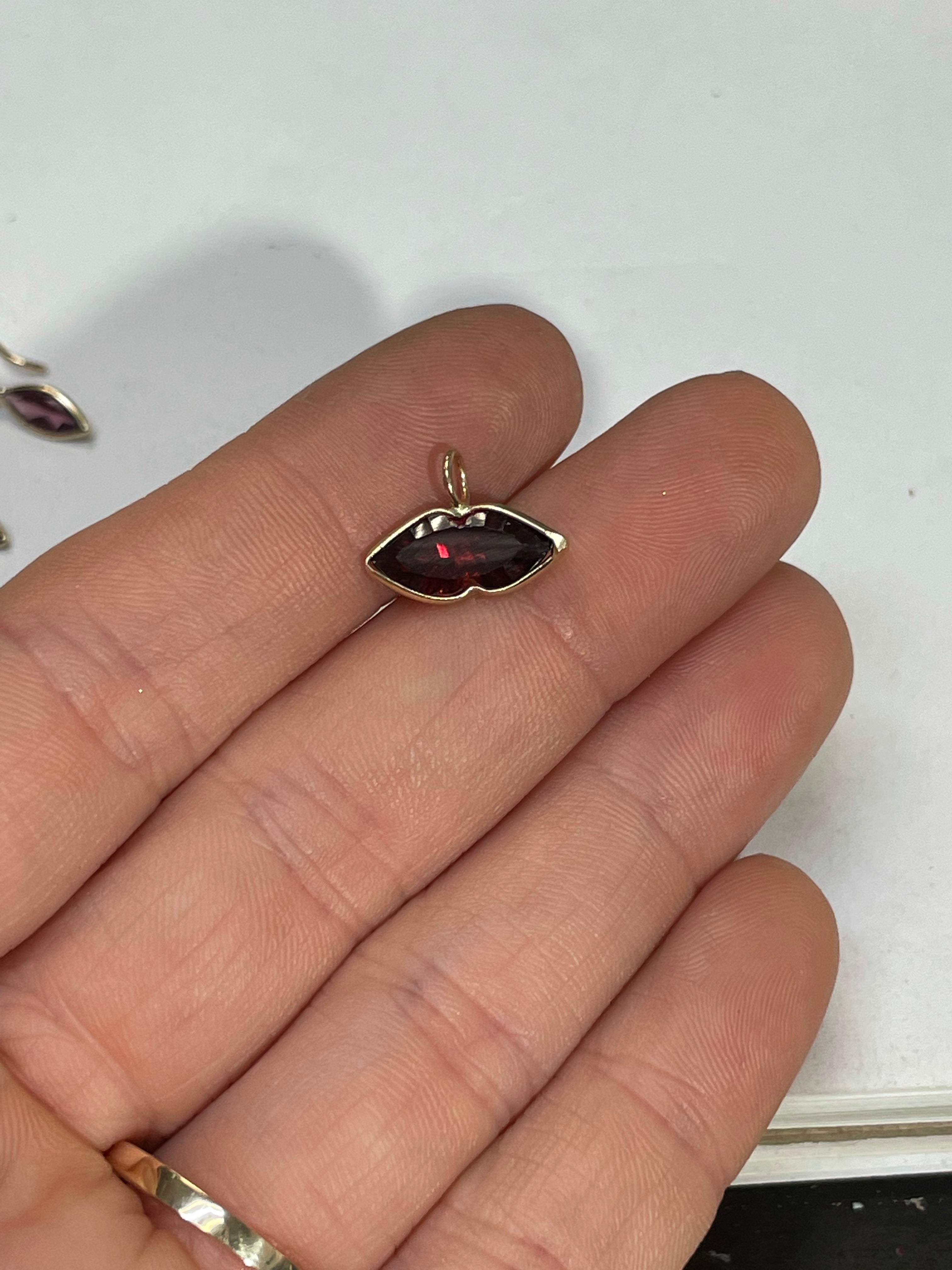 Succulent Natural Vivid Red Garnet and 14K Yellow Gold Pendant Charm