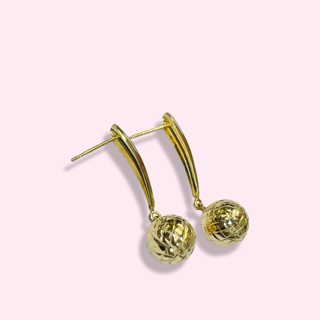 1” 10K Yellow Gold Dangling Ball Drop Earrings