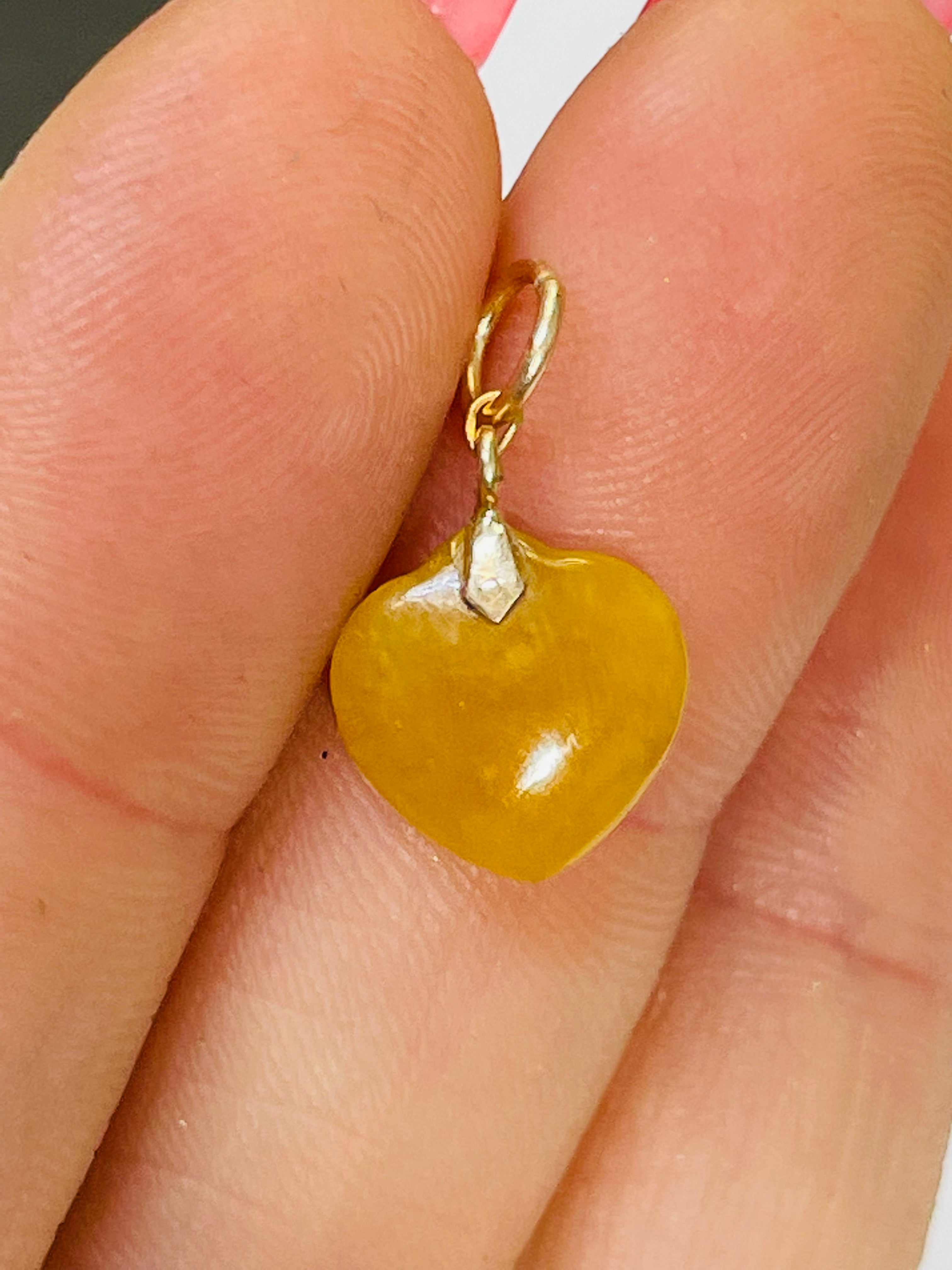 Yellow Jade Heart 14K Charm