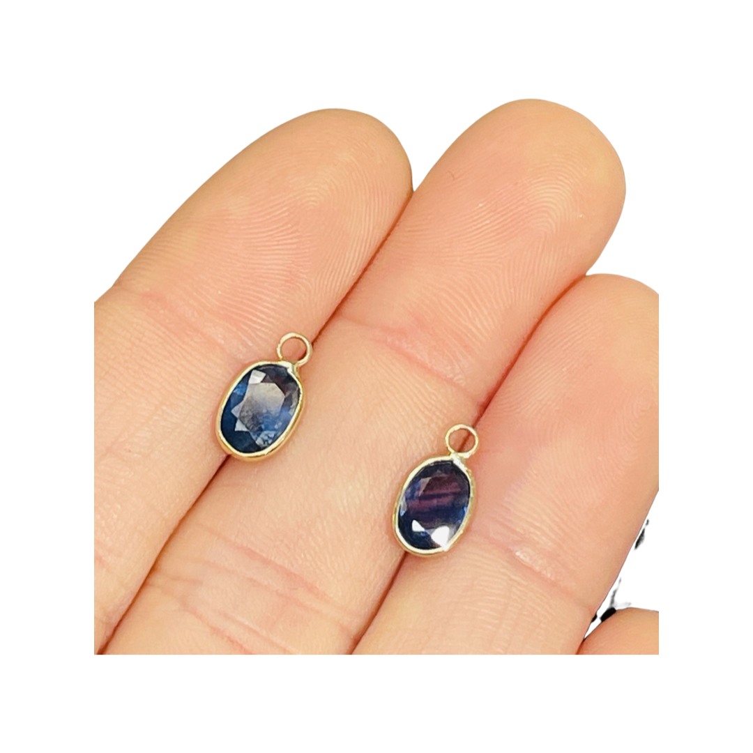 14K Yellow Gold Natural Oval Sapphire Hoop Earring Charms