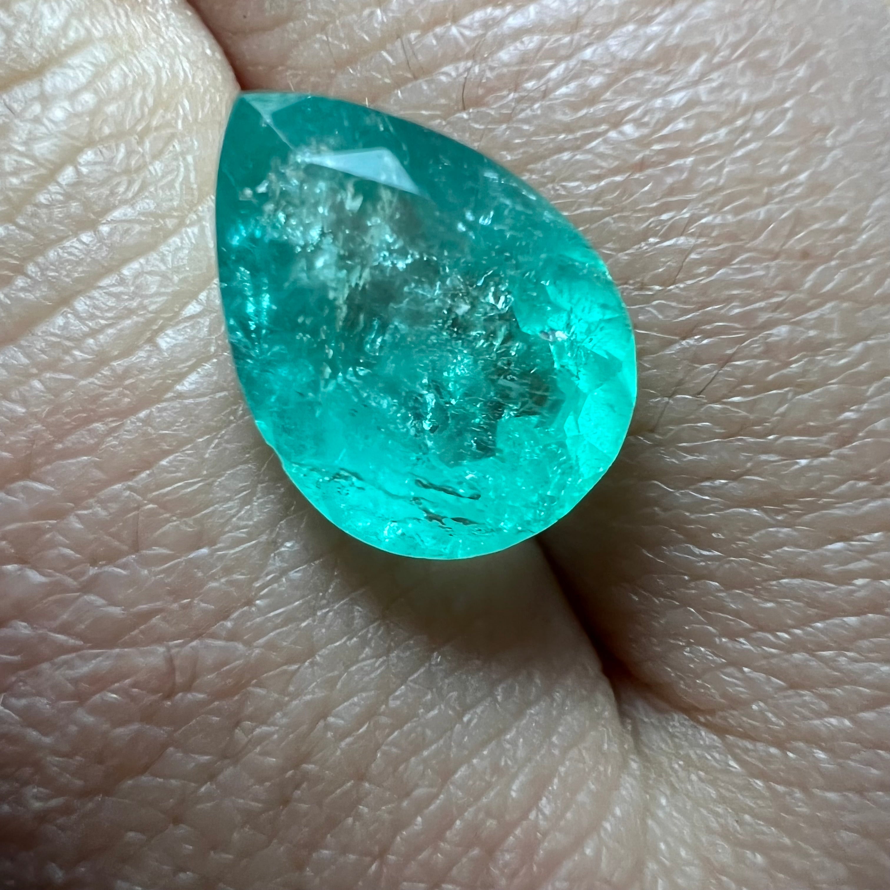 4.36CT Natural Colombian Emerald Loose Pear Cut 13x10