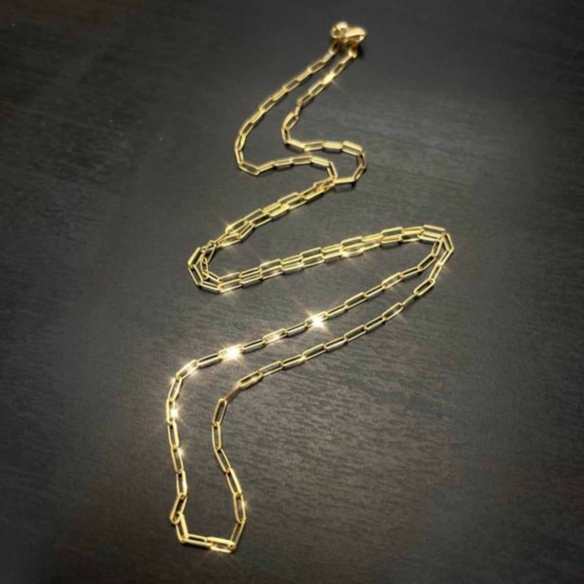 18” 18K Yellow Gold Paperclip Link Chain 1.3x4mm