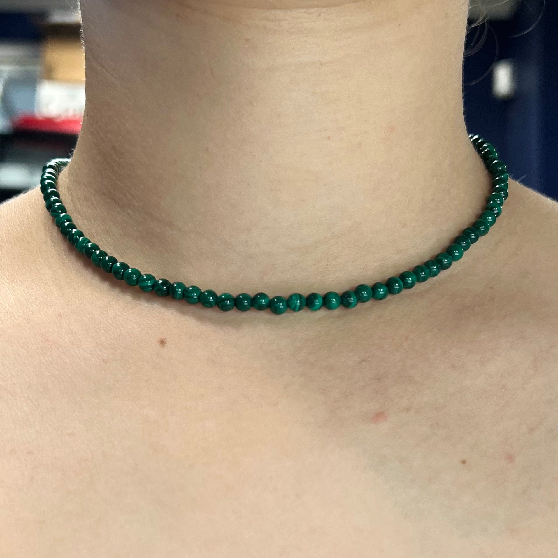 Malachite 16.5" 14K Yellow Gold Necklace