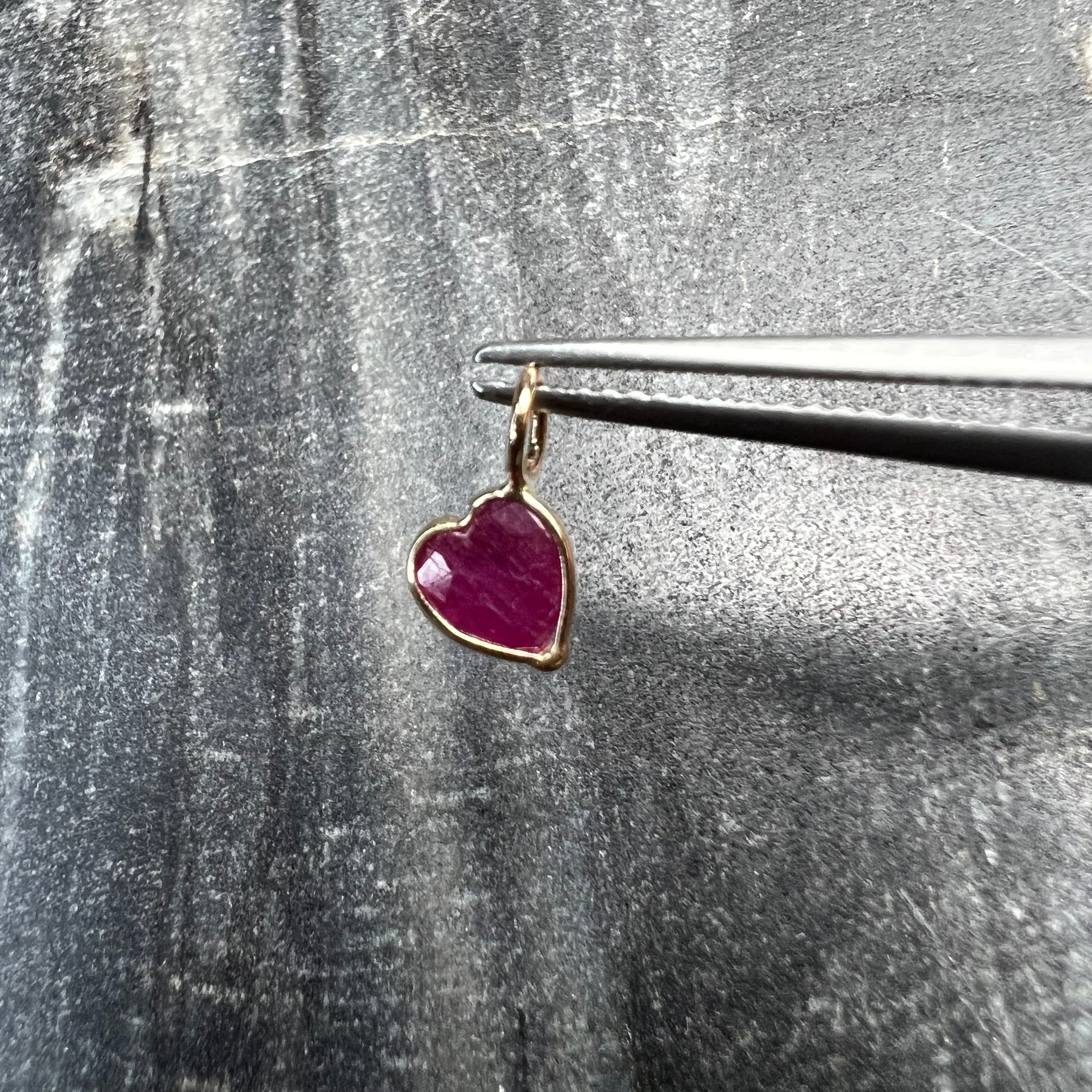 1.1CT Natural Ruby Heart 14K Yellow Gold Pendant Charm 10x6mm