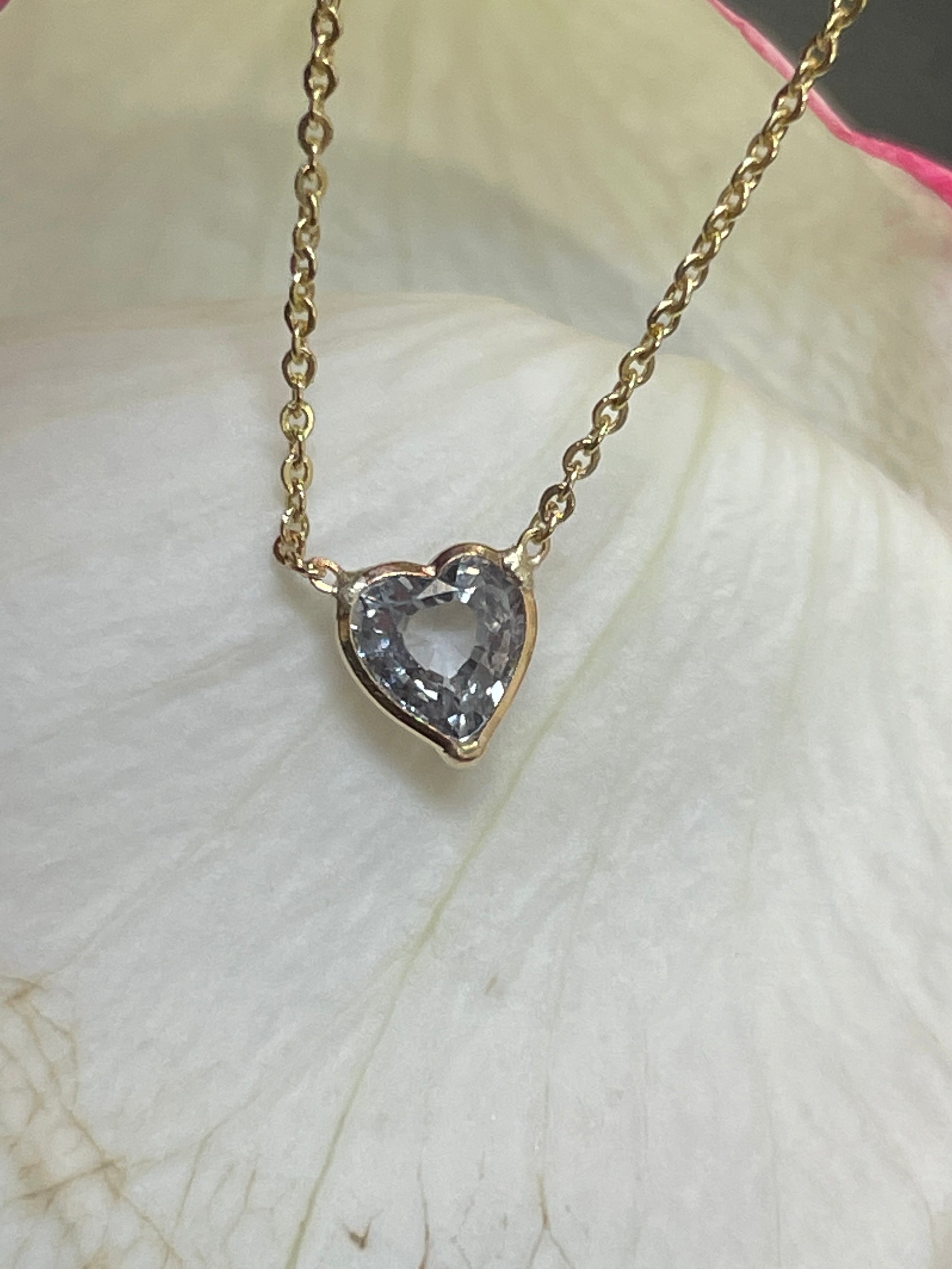 Natural  Greyish Blue Sapphire Heart 14K Yellow Gold Necklace 16-18"