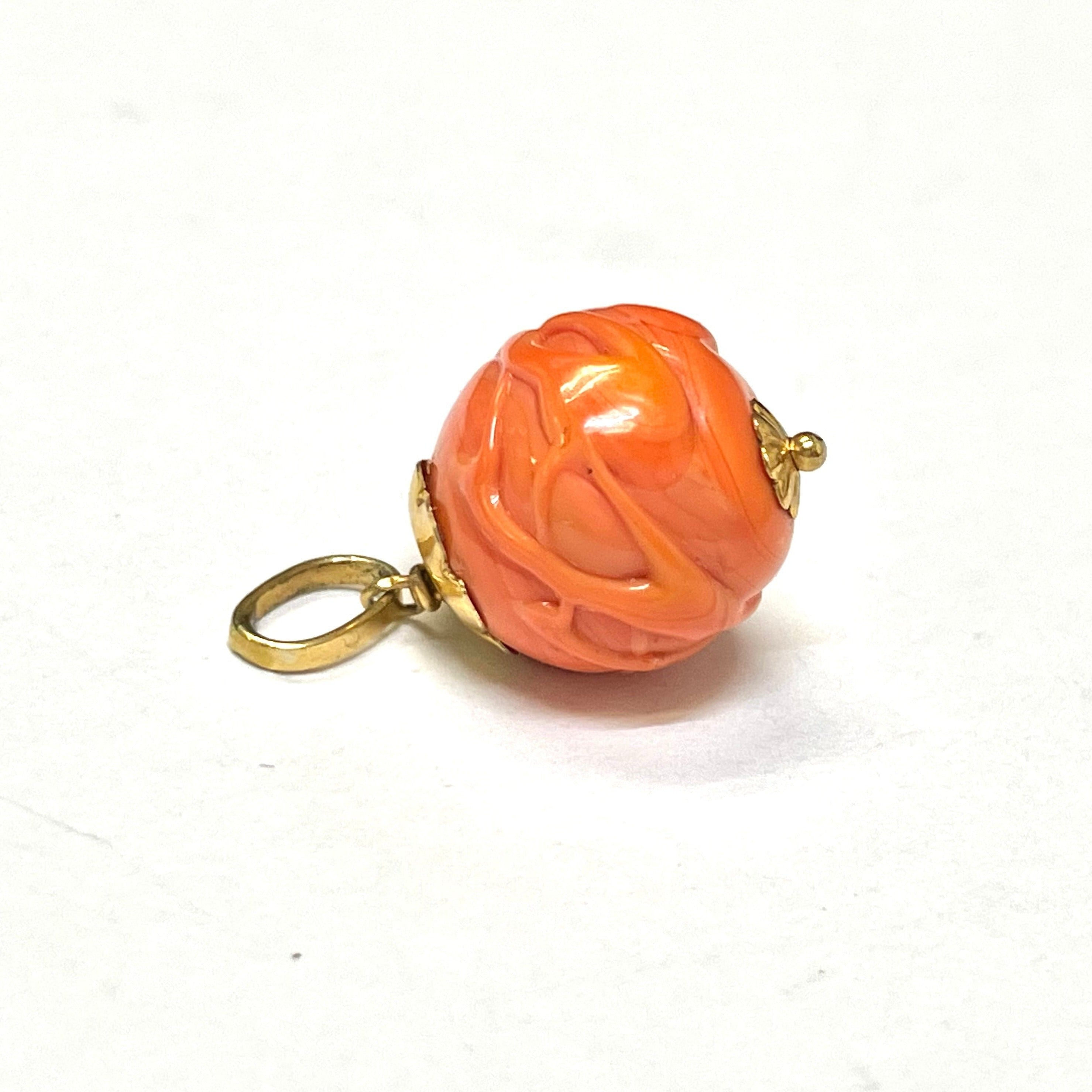 Orange Glass 14K Yellow Gold Bead Charm Pendant