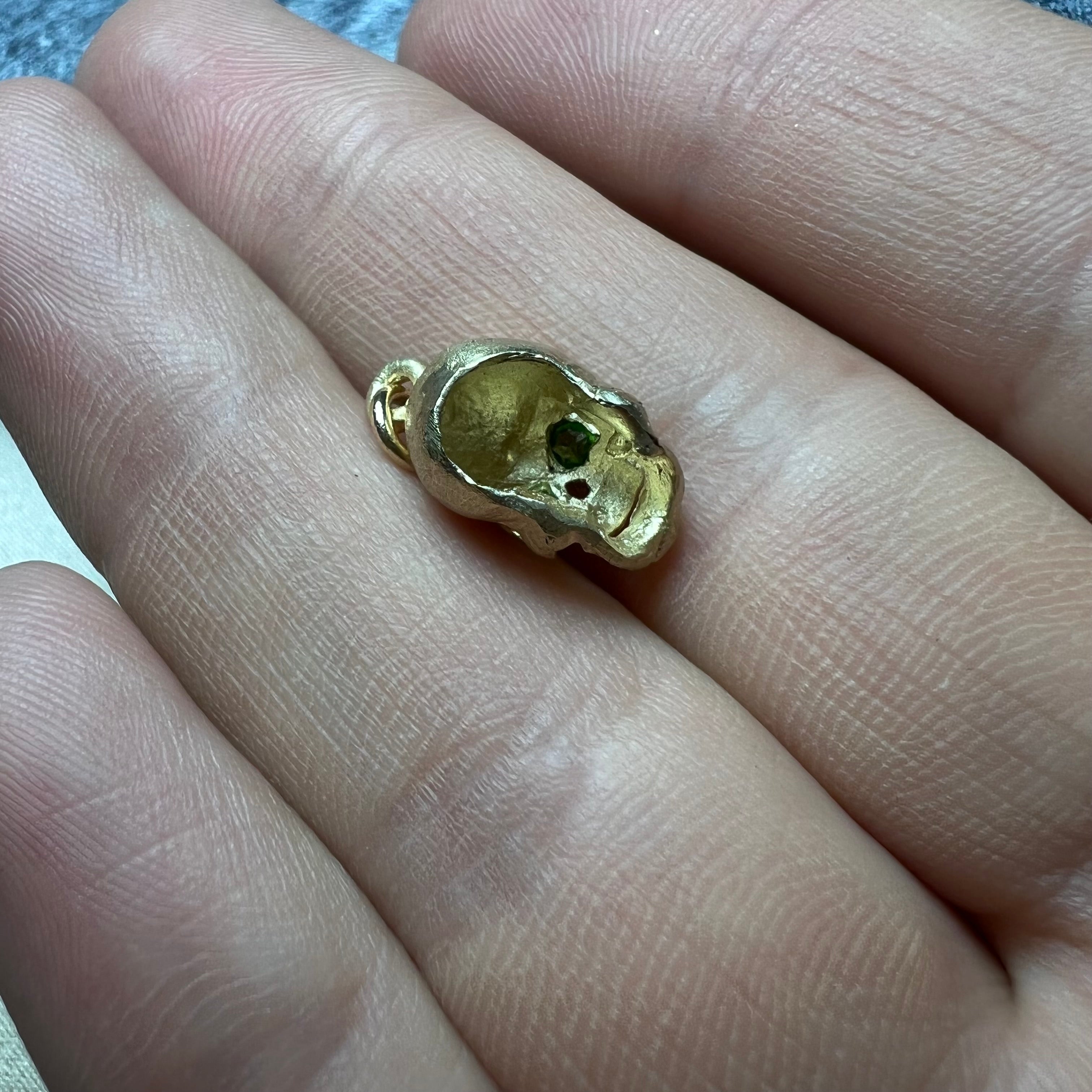 Solid 18K Small Emerald Skull Charm