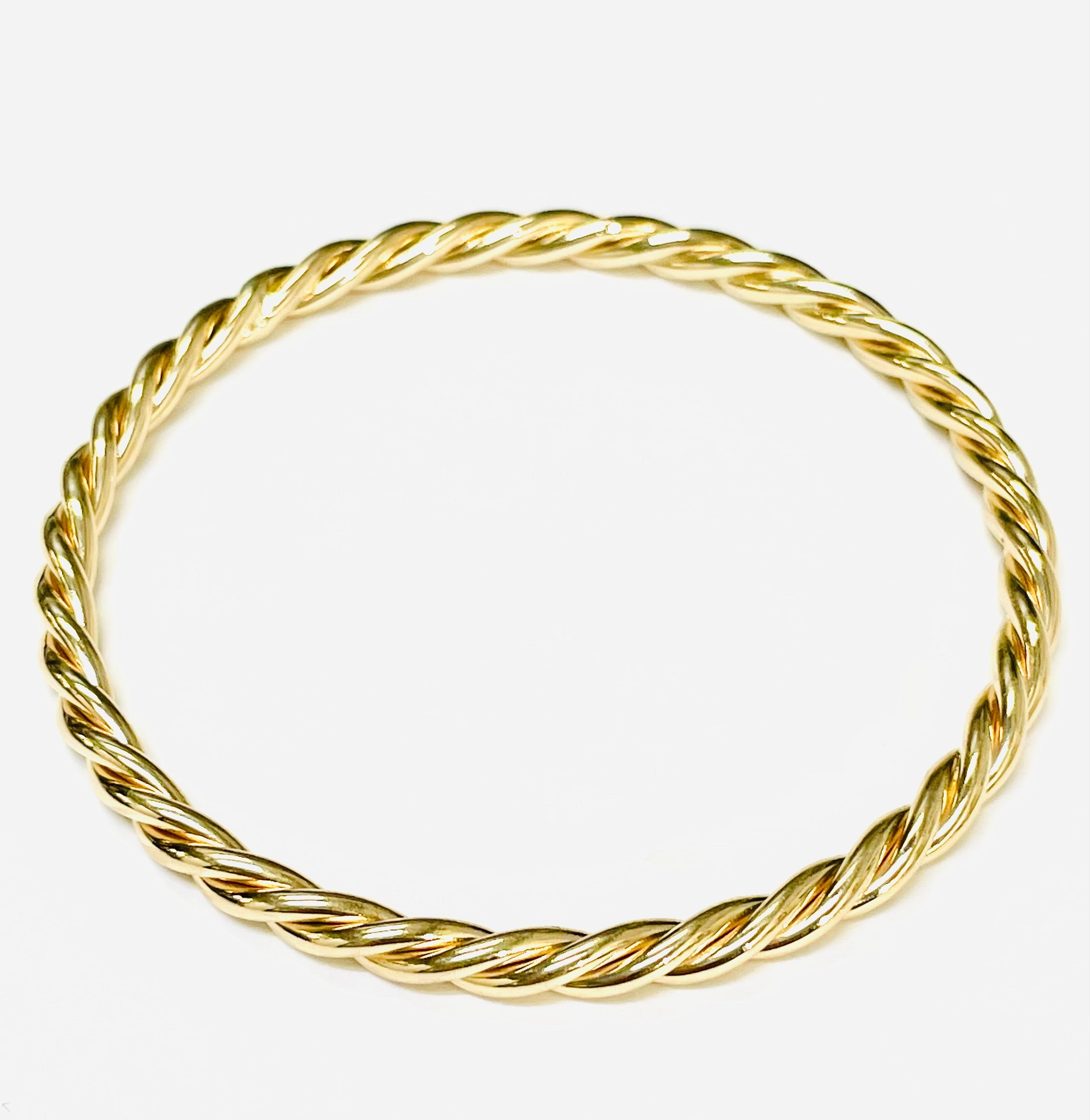 4mm 7.8" Fine 14K Yellow Gold Twisted Rope Bangle Bracelet