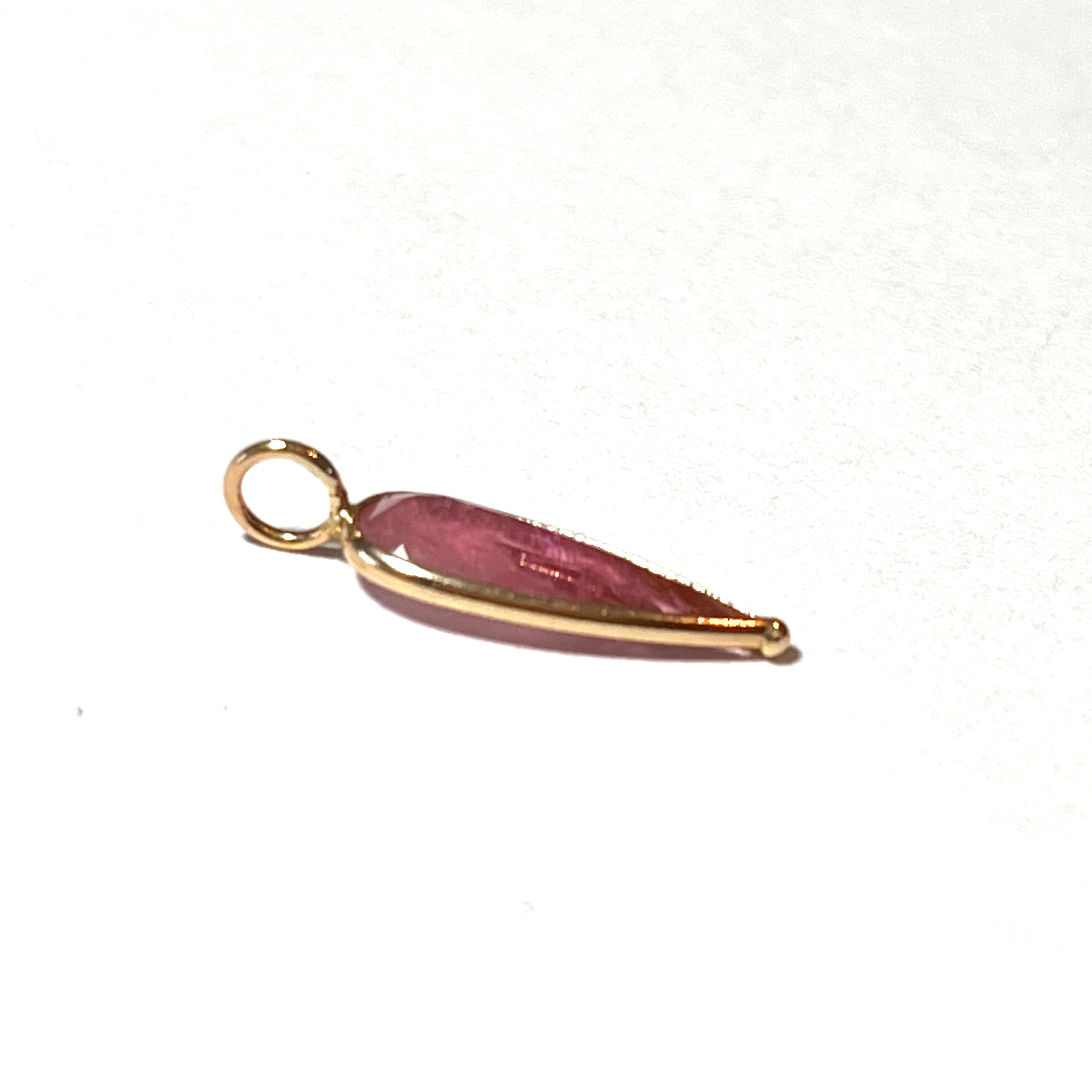 1.55ct Light Pink Pear Tourmaline Pendant Charm 14K Yellow Gold 19x6mm